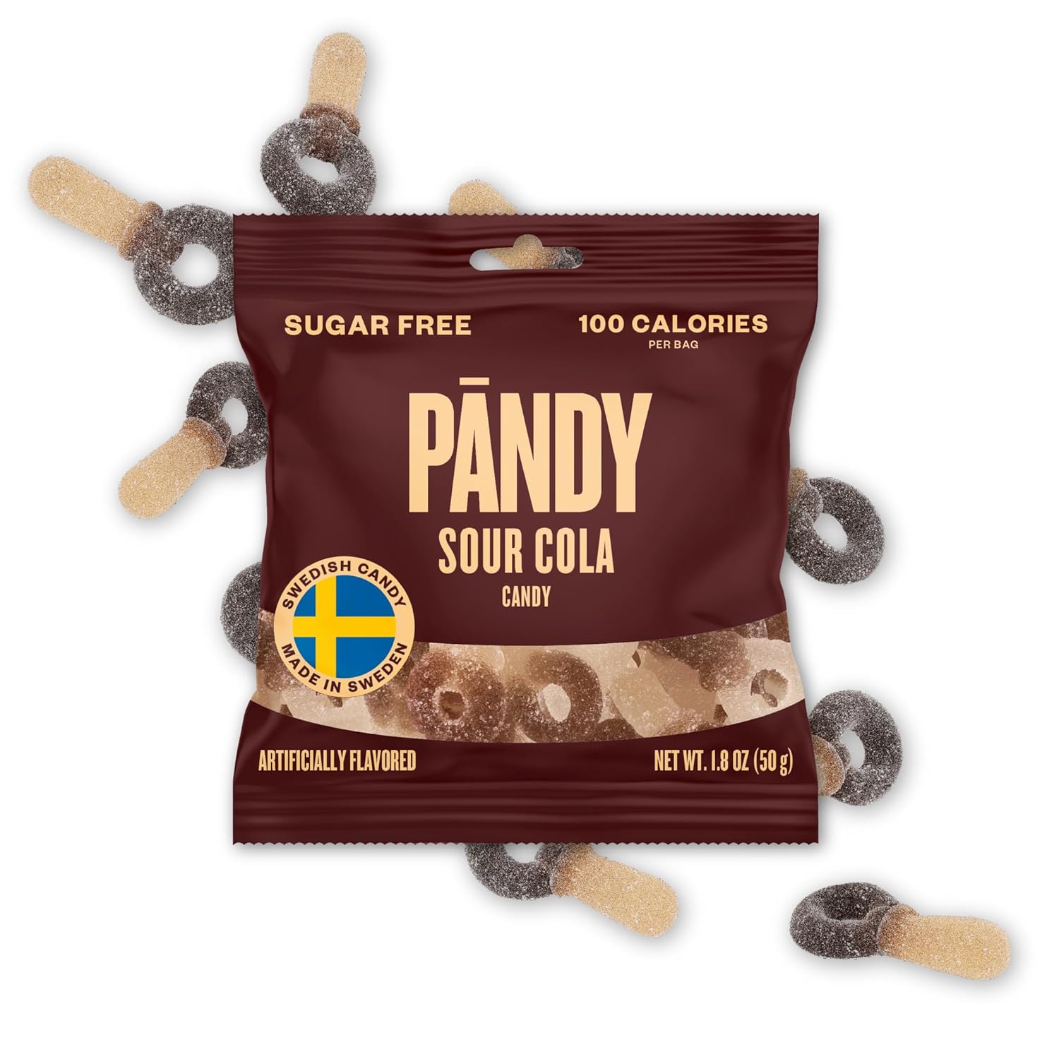 Pandy Swedish Candy Sugar Free Candy Sour Cola 14 Bags - Swedish Candy Mix - Keto Gummy Candy - Diet Candy Healthy Snacks Low Calories Sour Sweets Cola Flavour 14 x 1.8oz