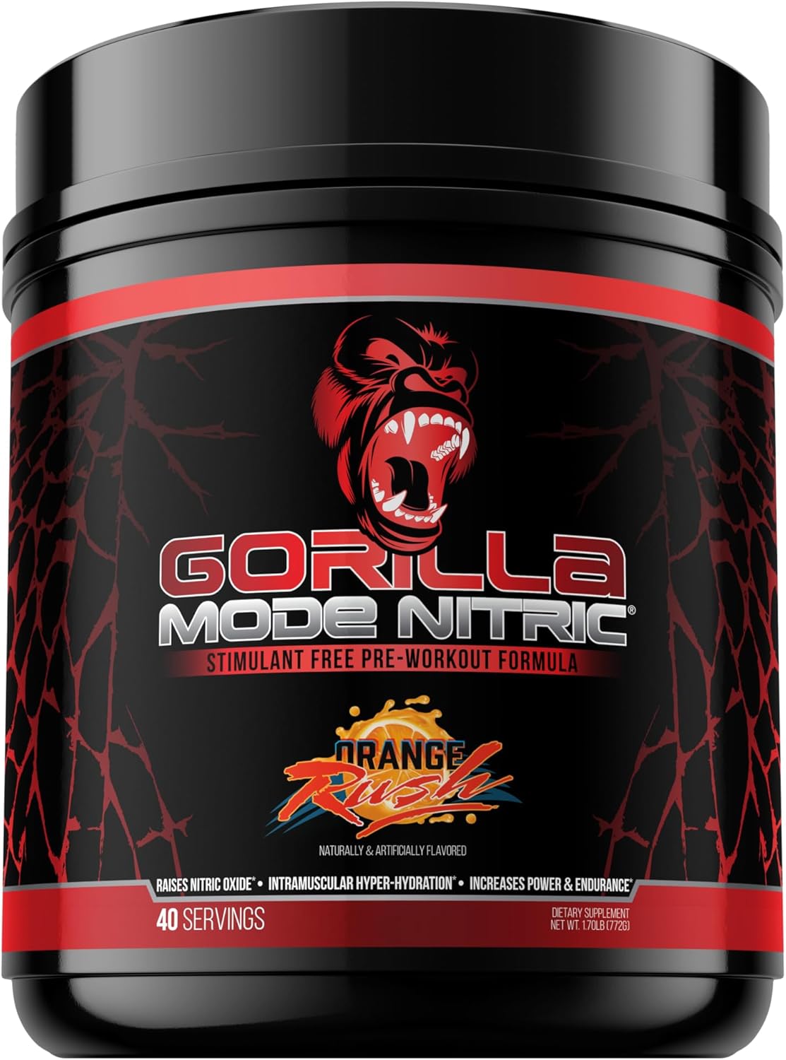 Gorilla Mind - Gorilla Mode Nitric Upgraded Stimulant Free Pre-Workout – Best Tasting and Most Effective Stimulant Free Pre-Workout/Massive Pumps · Vasodilation · Power / 772 Grams (Orange Rush)