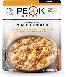Peak Refuel Peach Cobbler | Real Ingredients | Ready in Minutes | Just Add Water | Premium Freeze Dried Backpacking & Camping Food | 2 Servings | Ideal MRE Survival Meal or Dessert