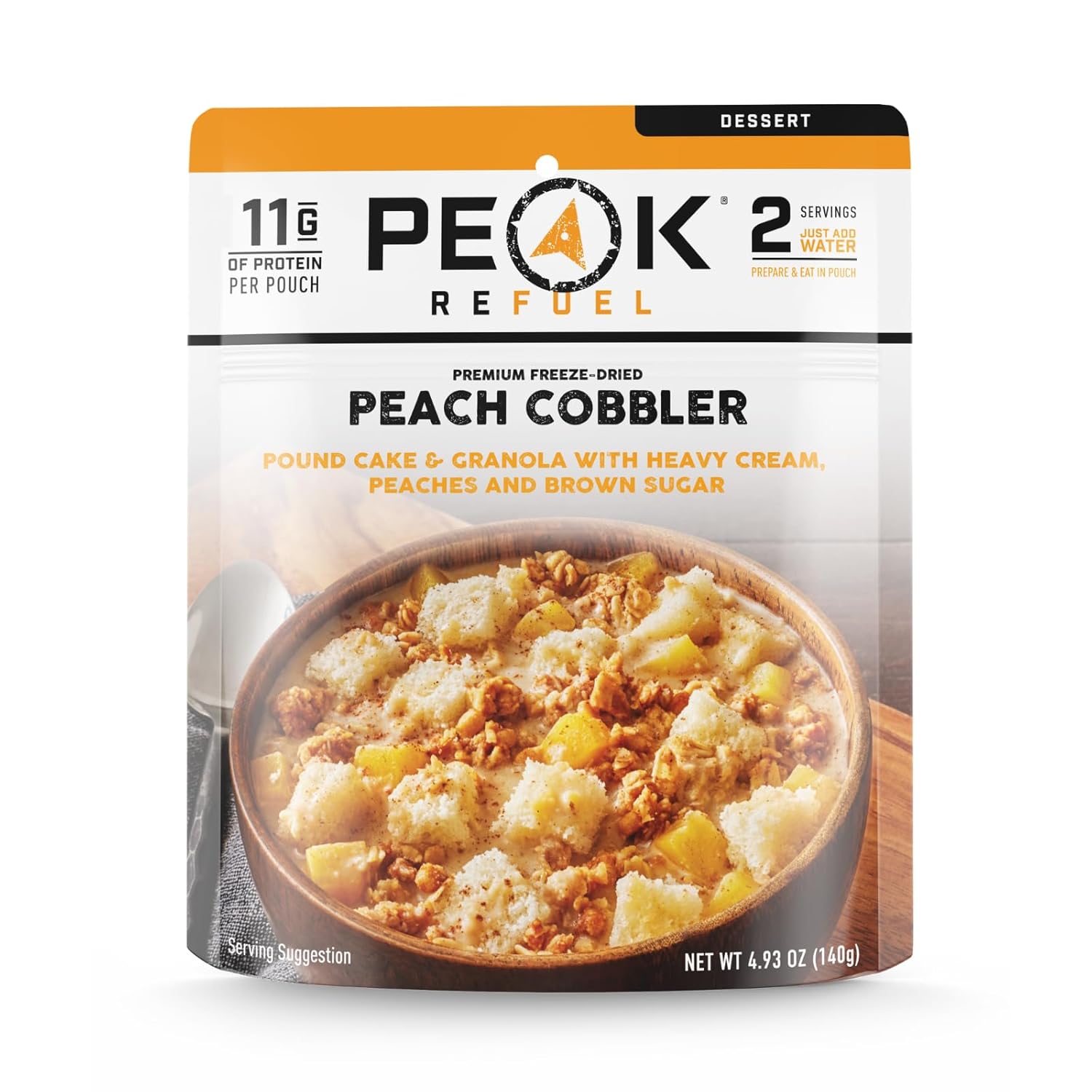 Peak Refuel Peach Cobbler | Real Ingredients | Ready in Minutes | Just Add Water | Premium Freeze Dried Backpacking & Camping Food | 2 Servings | Ideal MRE Survival Meal or Dessert