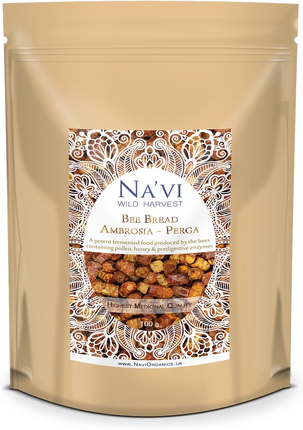 Na'vi Organics 100% Natural Bee Bread (Ambrosia) - Premium Grade, Organic Medicinal Quality superfood and Immune Booster, 100 g