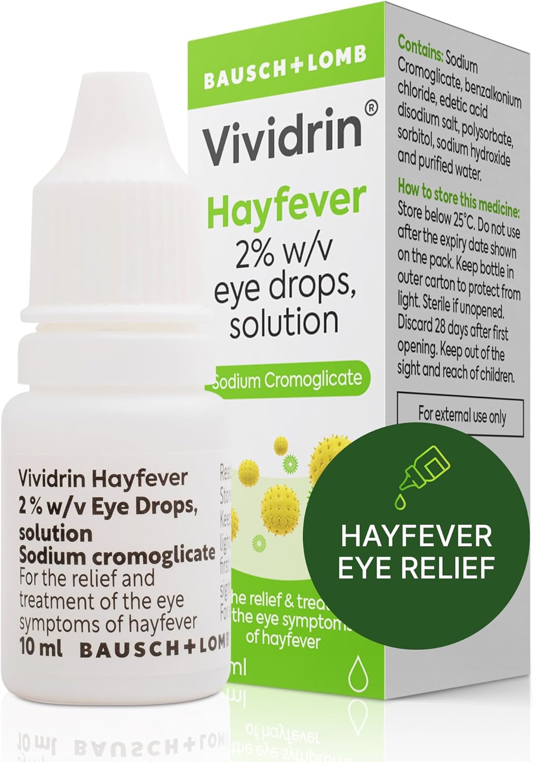 Vividrin Hayfever Eye Drops, 10ml, Contains Sodium Cromoglicate for Hayfever Relief, Allergy Eye Drops for Itchy Eyes, Watery, Red, Sore and Puffy Eyes, for Adults and Kids