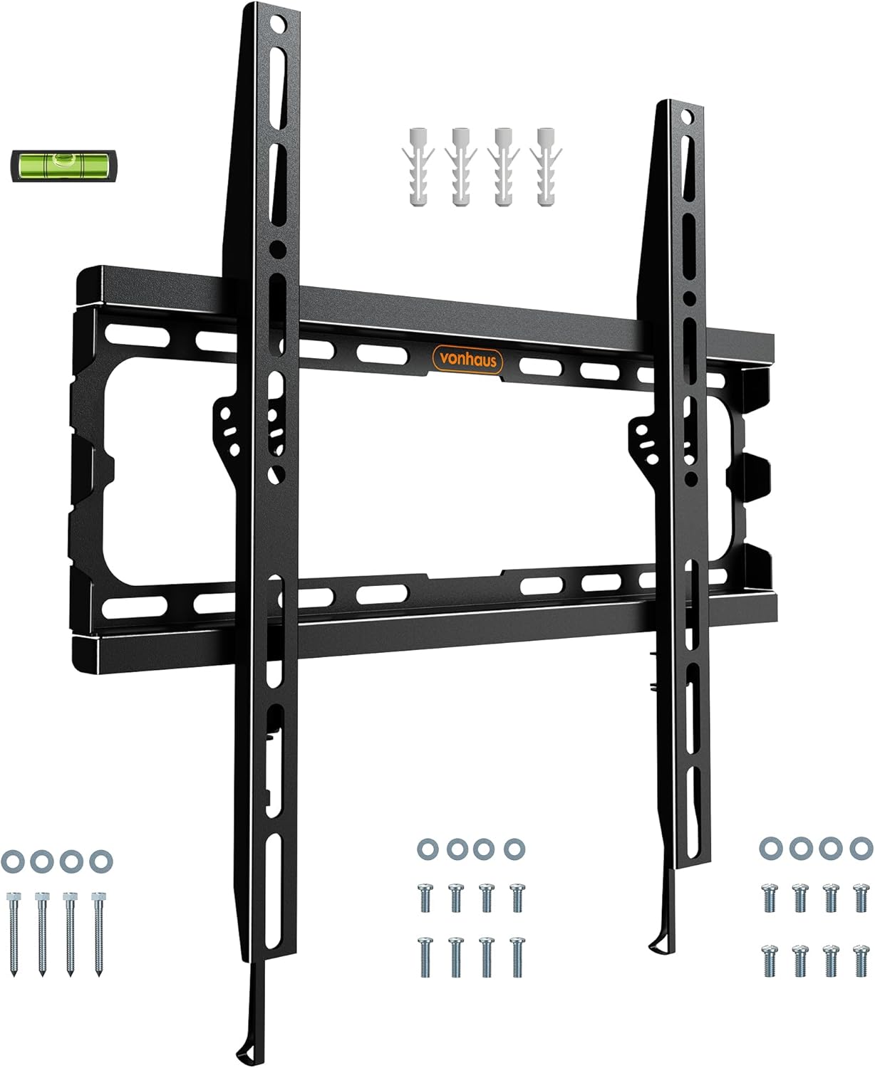 VonHaus TV Wall Bracket for 32-70" Screens, Ultra-Slim TV Bracket with Spirit Level, Flat to Wall Mount, 45kg Capacity, Max VESA: 400x400mm