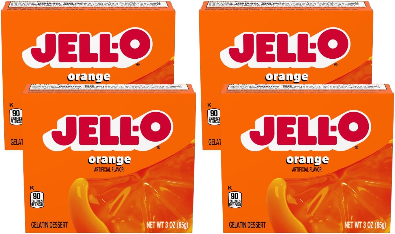 Jell-O Gelatin Dessert 3 Ounce Boxes Pack of 4 (Orange)