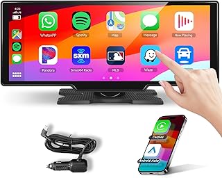 Podofo 10.26 inch Carplay Screen for Car with Wireless Carplay Android Auto MirrorLink, 1080P IPS Touch Screen Portable Radio Support Dual Bluetooth/Hands-Free/GPS/Siri/FM Transmit/Aux/TF Card