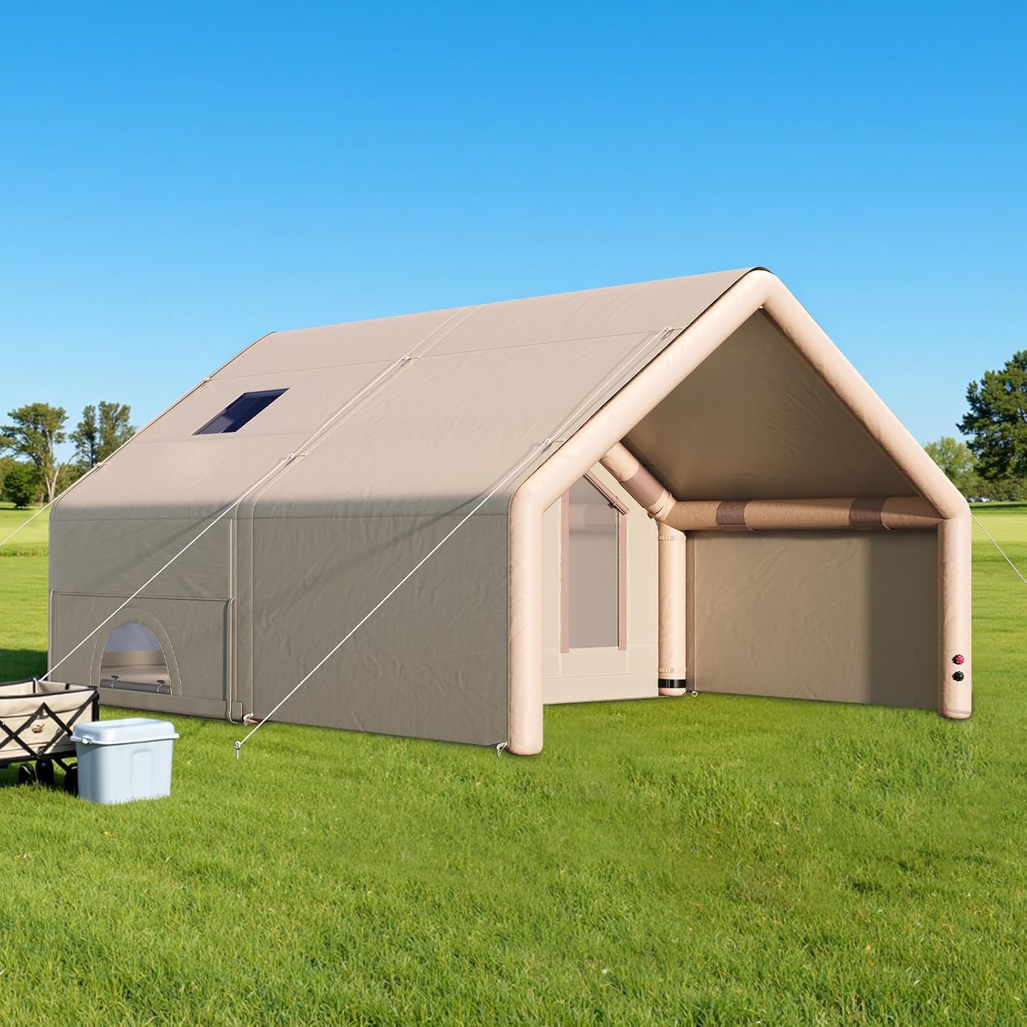 Specraft Inflatable Tent for Camping, Large Blow Up Tent with Easy Setup Pump, Skylight, Stove Jack, Doors, Waterproof Oxford Outdoor Cabin, Ideal for Family, Emergency Shelter, Glamping