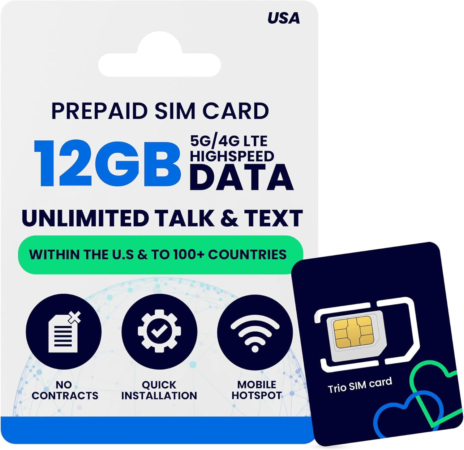 Lycamobile 90 Day USA Prepaid SIM Card with 12GB High Speed 4G LTE/5G Data with Hotspot, International Talk & Text to 100+ Countries, Quick Activation, Triple-Cut US Mobile SIM Card for Cell Phones