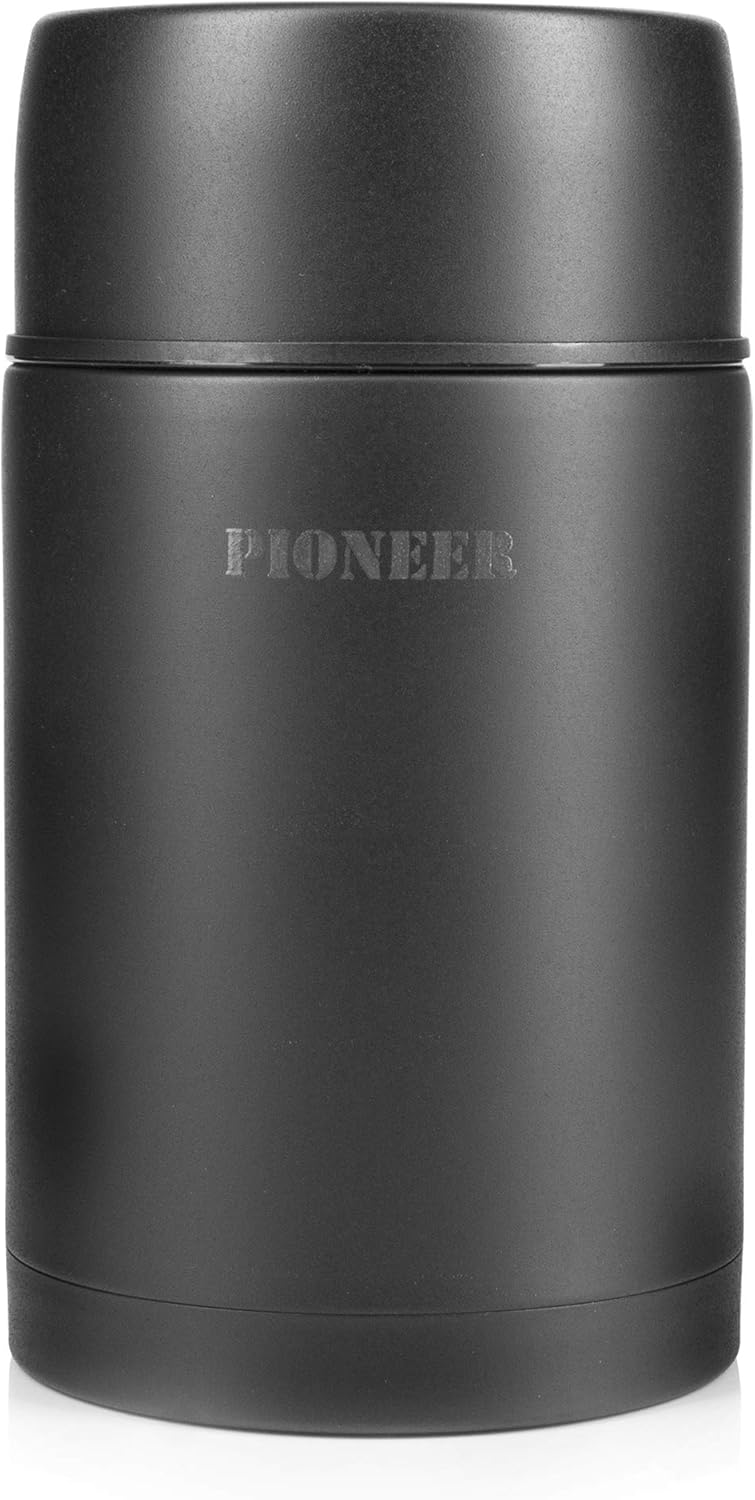 Pioneer Vacuum Insulated Leakproof Soup/Food Flask, 8 Hours Hot 24 Hours Cold, Black, 1000 ml