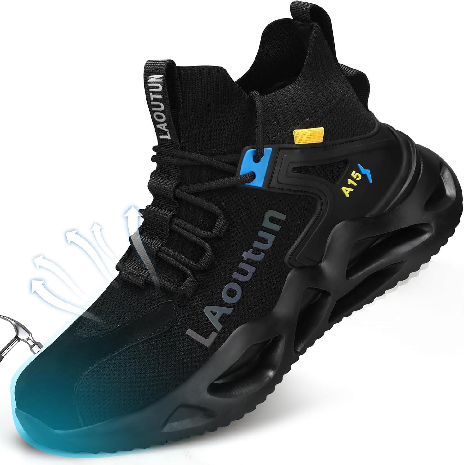 LAoutun Steel Toe Shoes for Men Women Work Shoes Safety Sneakers Shoes Comfortable Lightweight Puncture Proof Slip on Indestructible Work Shoes