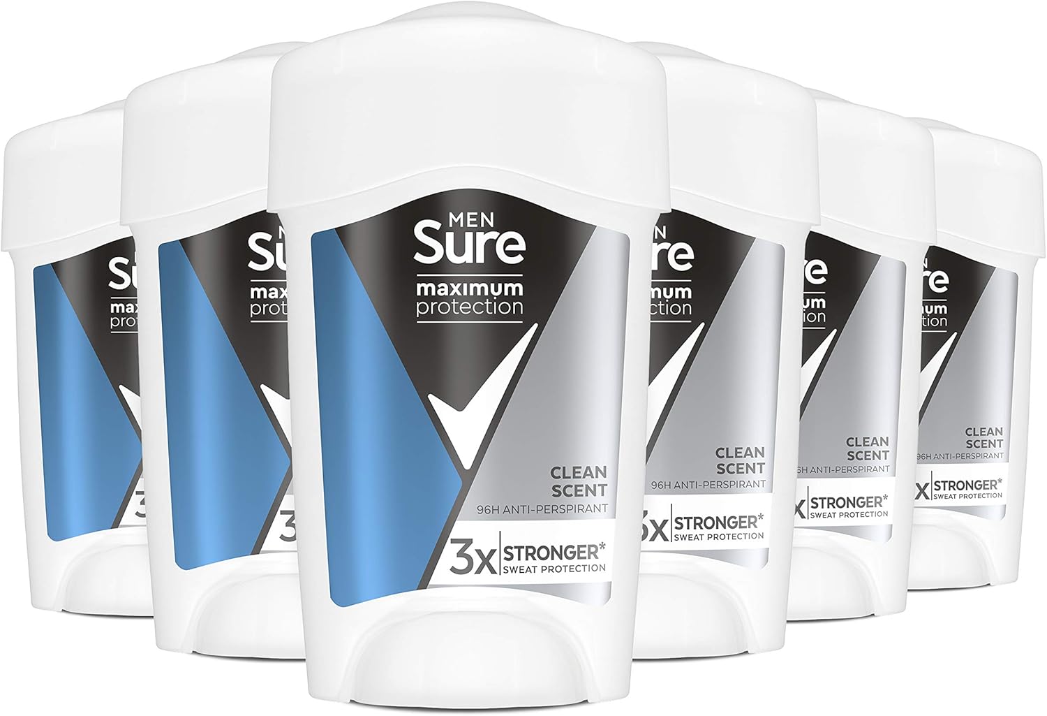 Sure Maximum Protection Clean Scent Anti-perspirant Cream Stick 6 pack 96h protection deodorant for 3x stronger* sweat protection 45 ml