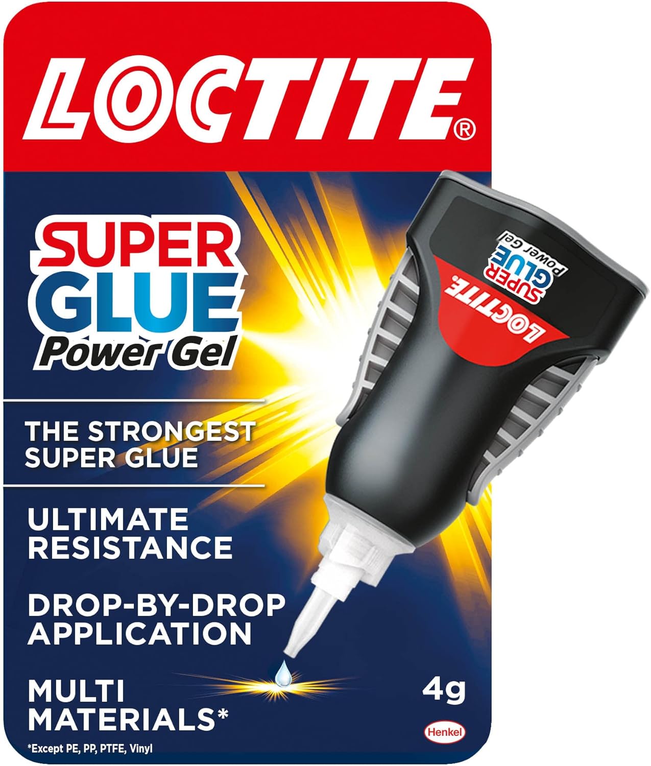 Loctite Super Glue Power Gel Control, Flexible Super Glue Gel, with Non-Drip Formula for Vertical Applications,with Precise Nozzle, Clear, 4g (Pack of 1)