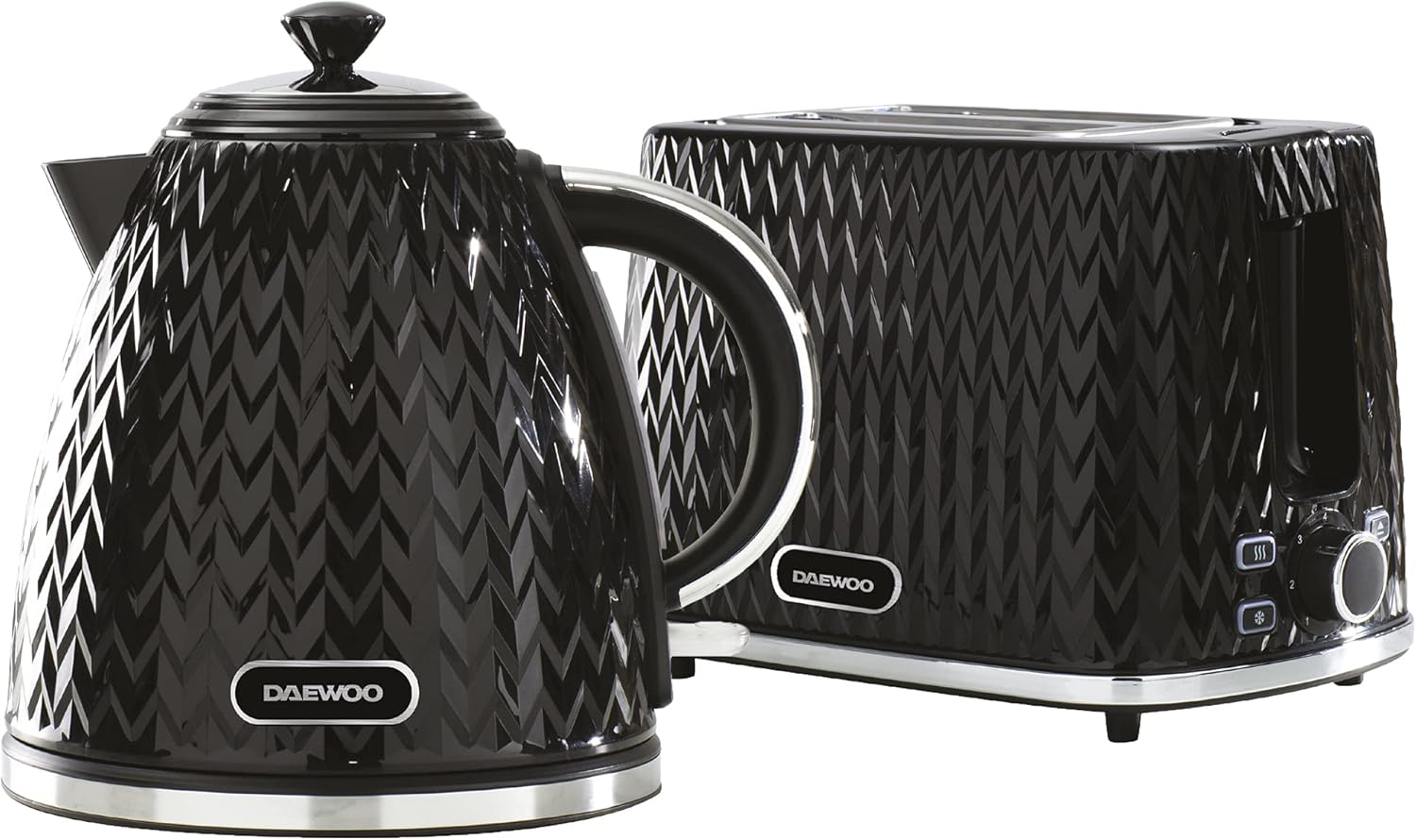 Daewoo Argyle SDA1829 1.7 Litre 3kw Jug Kettle and 2 Slice Toaster All In One Kitchen Matching Set Concealed Heating Element Easy Clean Black