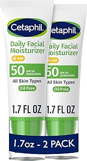 Cetaphil Daily Facial Moisturizer SPF 50, 1.7 Fl Oz (Pack of 2), Gentle Facial Moisturizer For Dry to Normal Skin Types, No Added Fragrance, Dermatologist Recommended (Packaging May Vary)