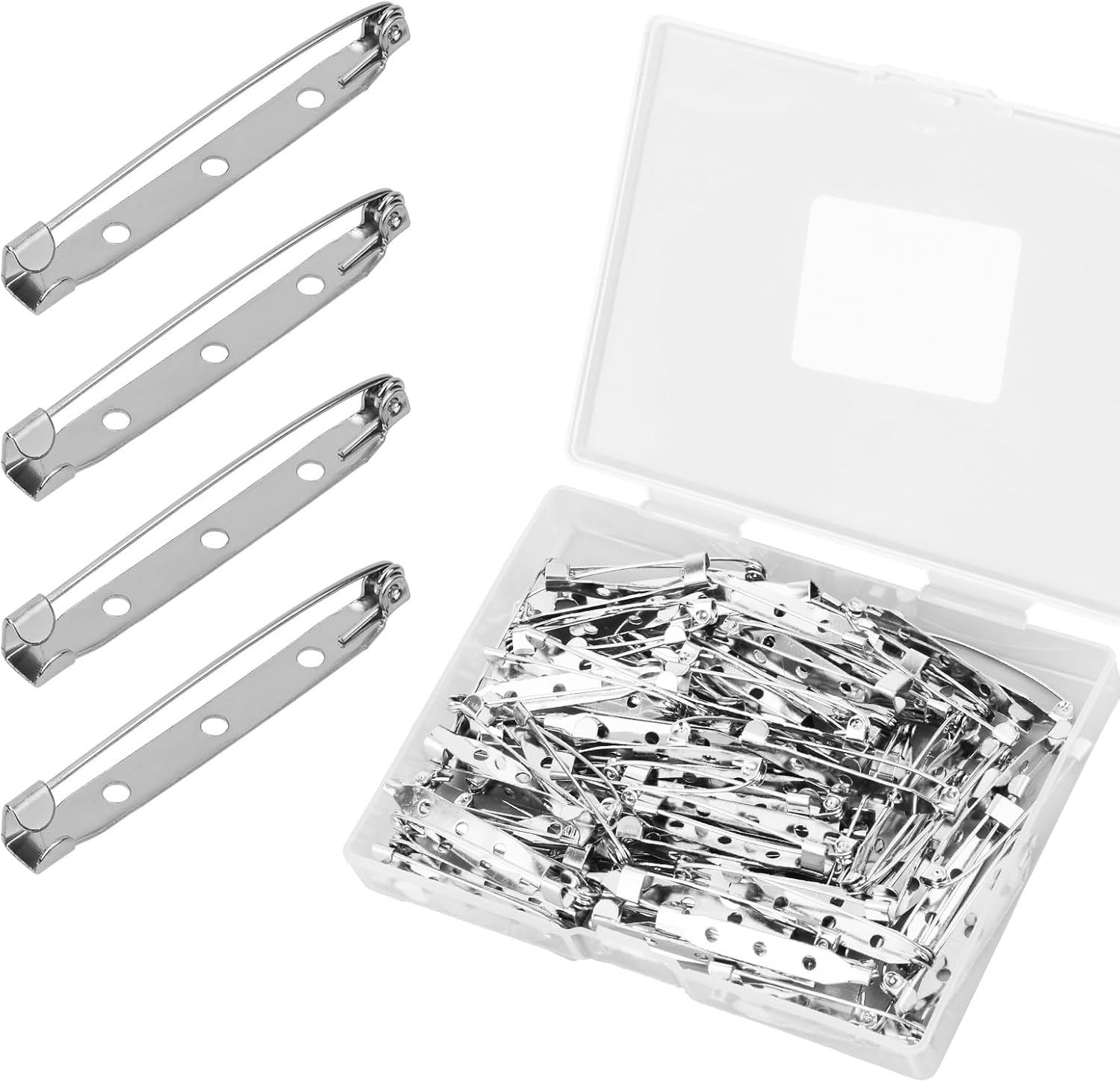 Gosknor 80pcs Safety Bar Pins, 1.5 Inch Brooch Pin Backs for Crafts Metal Flat Back Locking Clasp for DIY Jewelry Making Badge Name Tag Tie Tacks Citation (38mm)