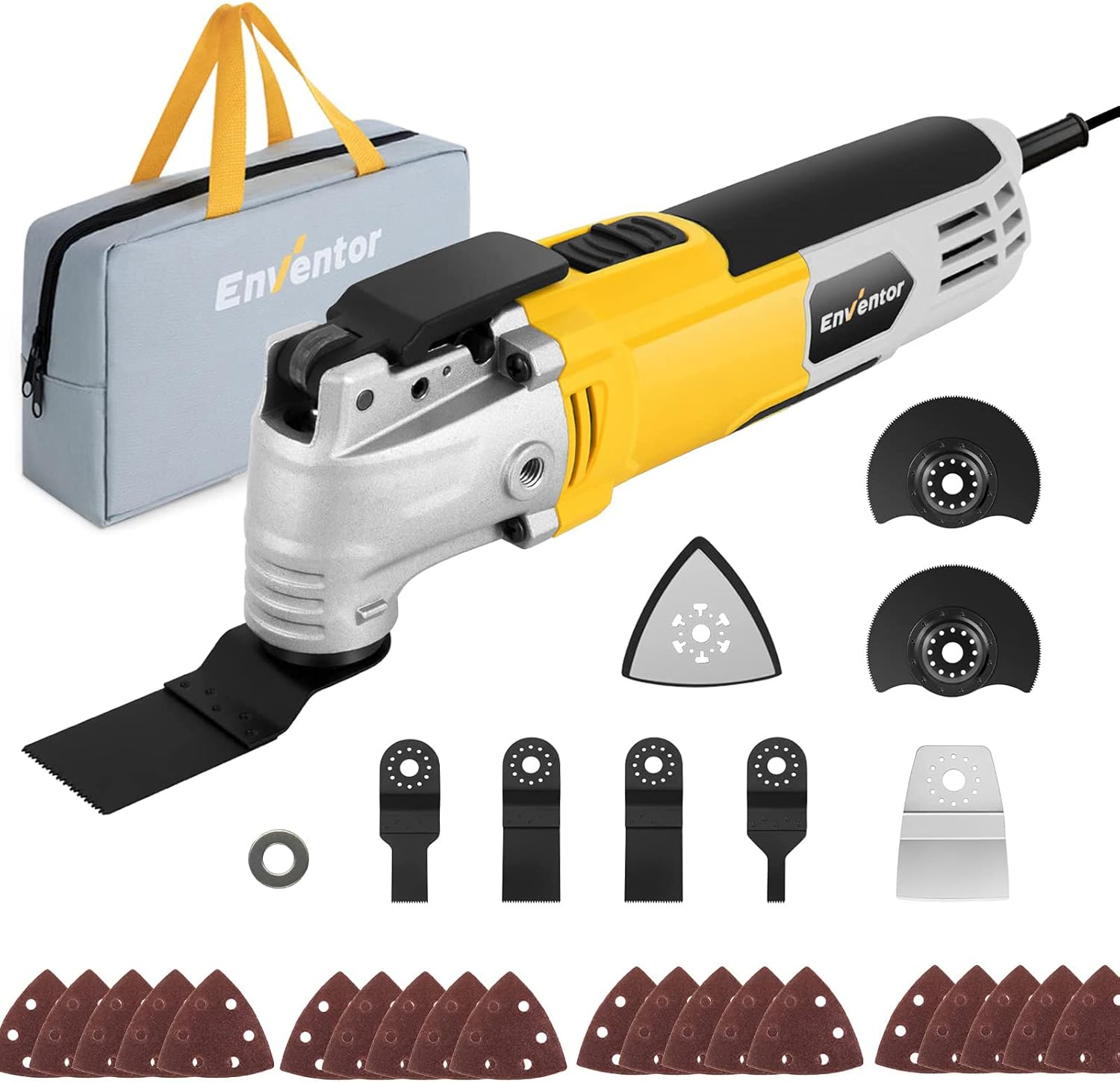 Enventor Oscillating Multi Tools, 300W 15000-22000 OPM Electric Corded Multi Tool, 6 Variable Speeds, 3°Oscillation Angle, Quick-fit Blade Design, with 28pcs Accessories for Cutting, Sanding, Scraping