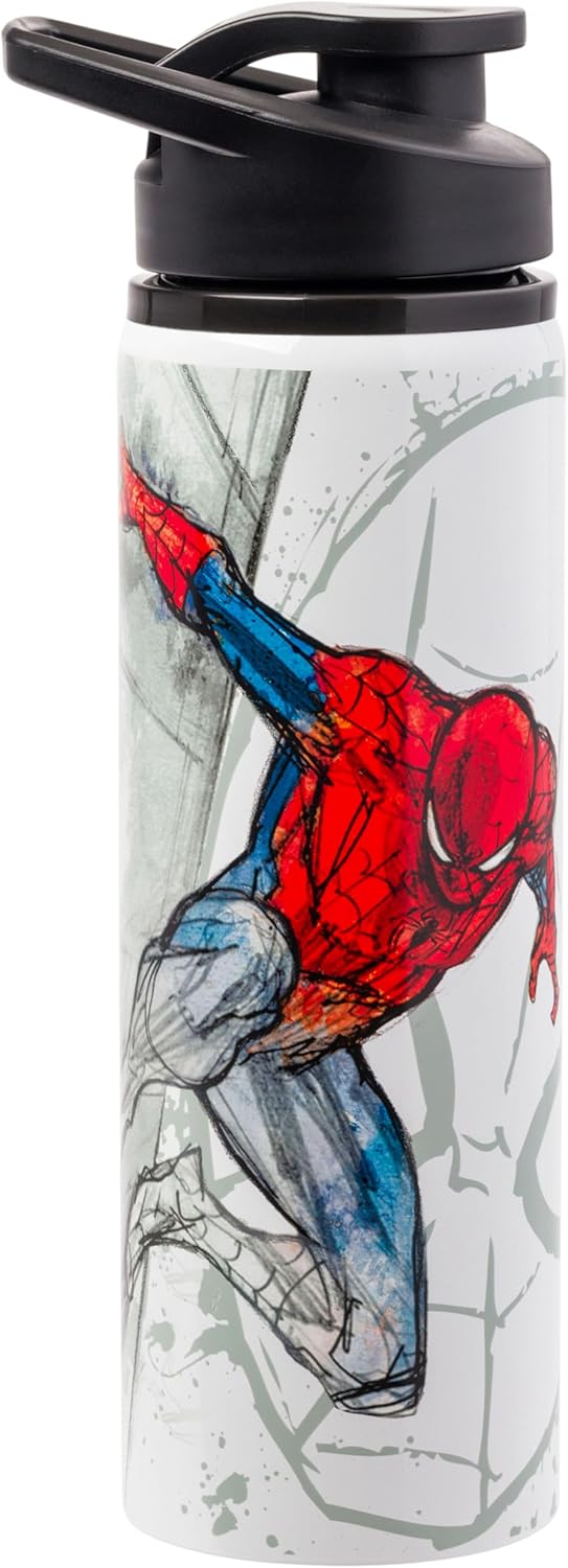 Silver Buffalo Marvel Spiderman Stainless Steel Water Bottle, 25 Ounces