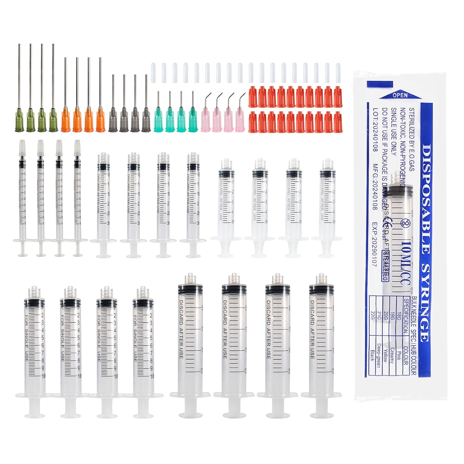 20 Pieces Syringes Set with Blunt Needles Assorted Sizes 1ml, 3ml, 5ml, 10ml, 20ml for Liquid Refill and Measure Scientific Laboratories, Plant Watering
