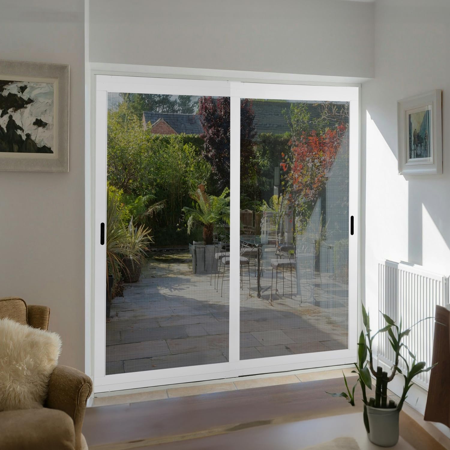 Guardian K.D. Standard Galv Steel Plus Aluminum Frame Sliding Screen Door Kit, (White, 36''x80'') Height Adjustable Upgraded Rust-Proof and Durable Mosquito Proof for Patio Backyard and Bedroom