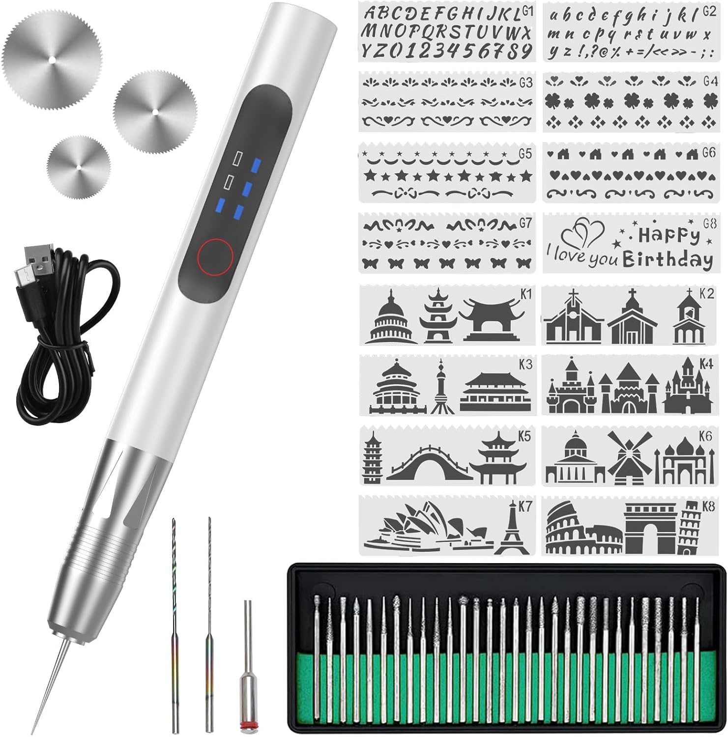 Engraving Pen Electric Engraving Tool Kit USB Cordless Rechargeable Engraving Pen Mini DIY Engraver Pen for Carving Glass Wood Metal Stone Plastic Nails Jewelry (Silver Grey)