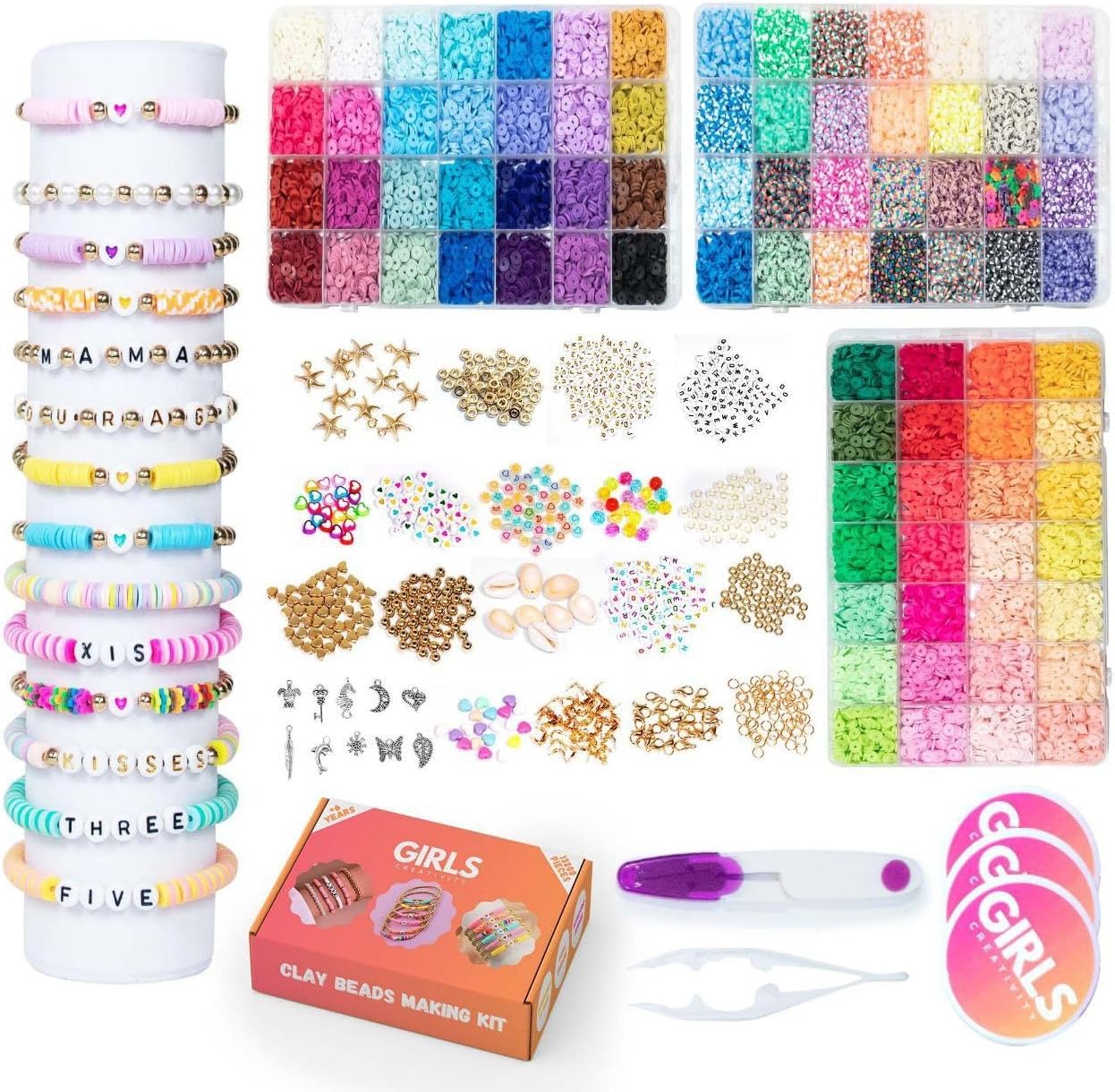 GIRLS CREATIVITY 13200 Pcs 3 Box Bead Kits for Girls Polymer Clay Beads Bracelet Making Kit for Girls 6-15 Years, 84 Colors Beading Kit Jewelry Making Kit Bracelet Kit for Kids Jewellery Box
