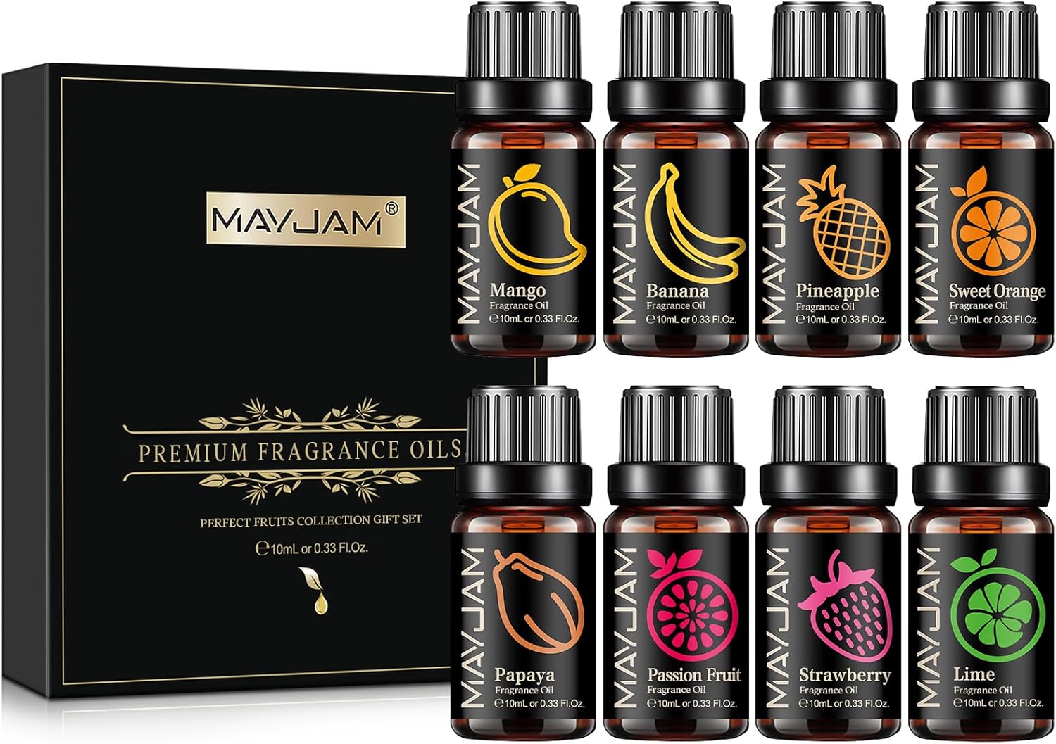 Top 8 Fragrance Oil Set, 10ml/0.33fl.oz Fruits Fragrance Oils Essential Oils for Diffusers for Home, Soap Candle Making Scents
