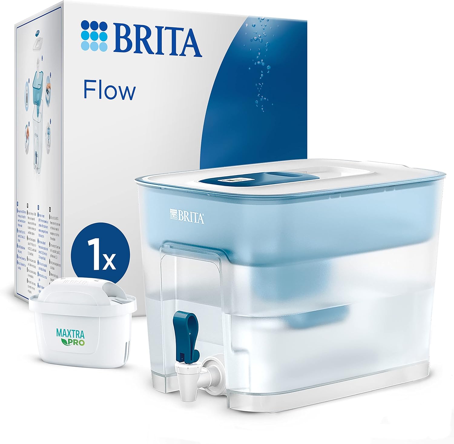 BRITA Flow XXL Water Filter Tank (8.2L) incl. 1x MAXTRA PRO All-in-1 cartridge - fridge-fitting dispenser for families and offices - now in sustainable Smart Box ( branding slightly different)