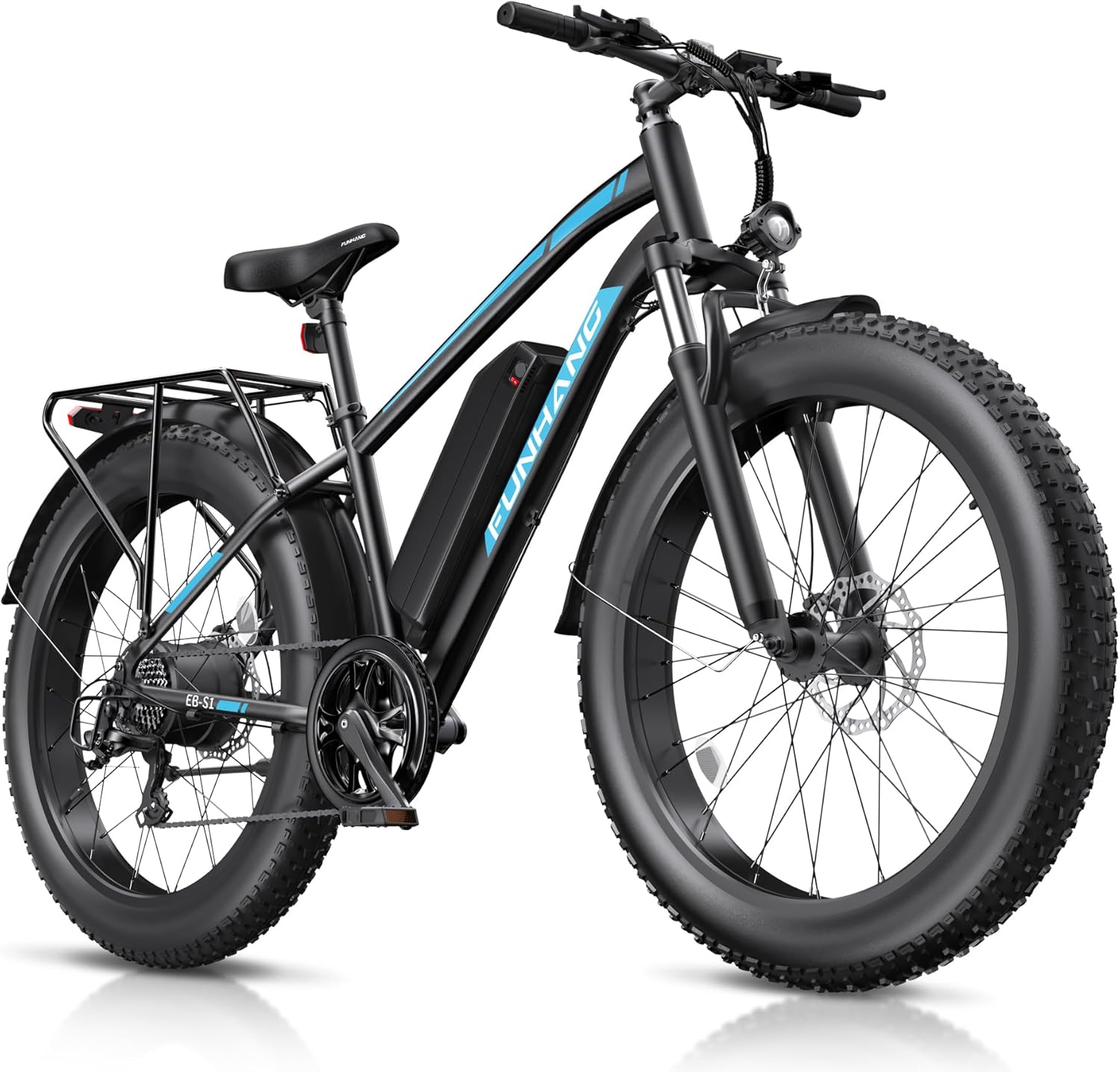 Electric Bike for Adults, 1000W Peak Ebike, 25MPH 60Miles Electric Mountain Bike, 26" Fat Tire Electric Bicycle with 48V 13AH Battery, Rear Rack, Turn Signal, Lockable Suspension Fork,7 Speed