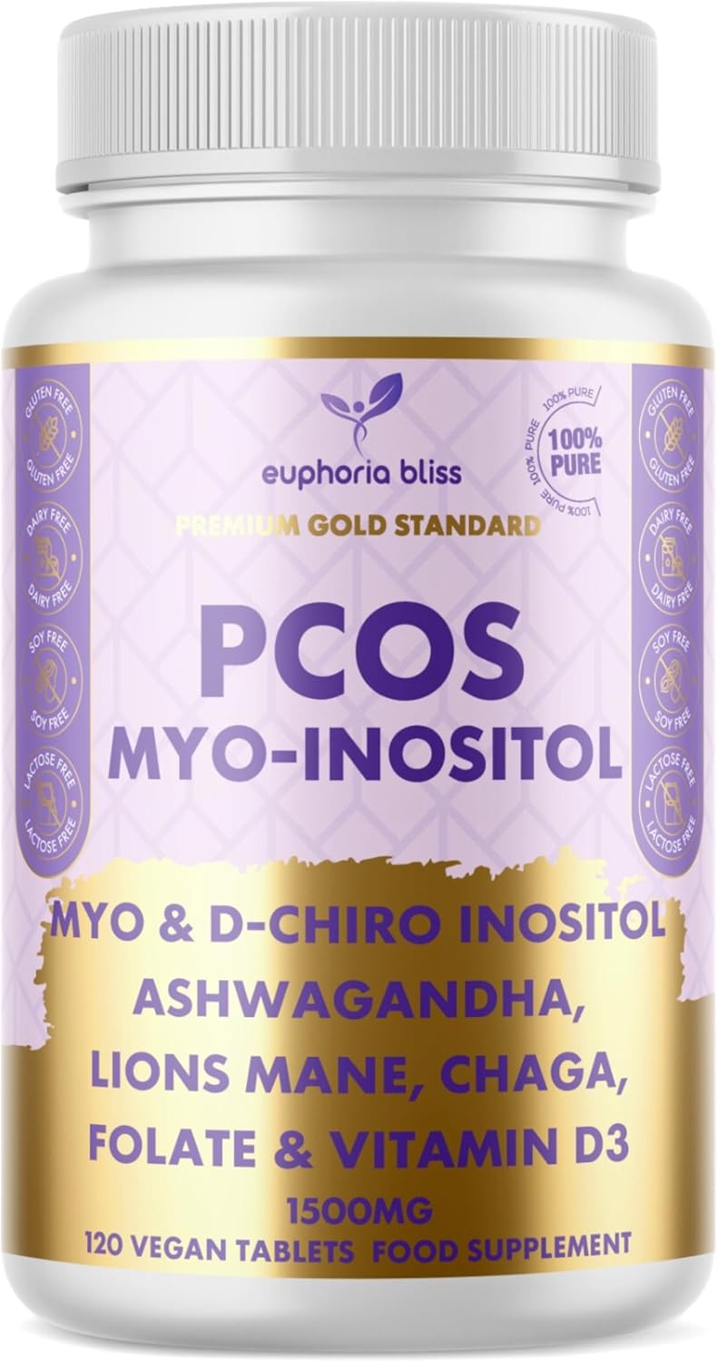 Myo-Inositol & D-Chiro Inositol Blend Capsule, Vitamin D3, Lions, Chaga, Ashwagandha, Folate, PCOS Support Supplement, Hormonal Balance, Healthy Ovarian Function Support for Women, 120 Caps