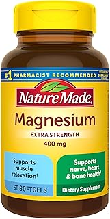Nature Made Extra Strength Magnesium Oxide 400 mg, Magnesium Supplement for Muscle, Nerve, Bone and Heart Support, 60 Softgels, 60 Day Supply
