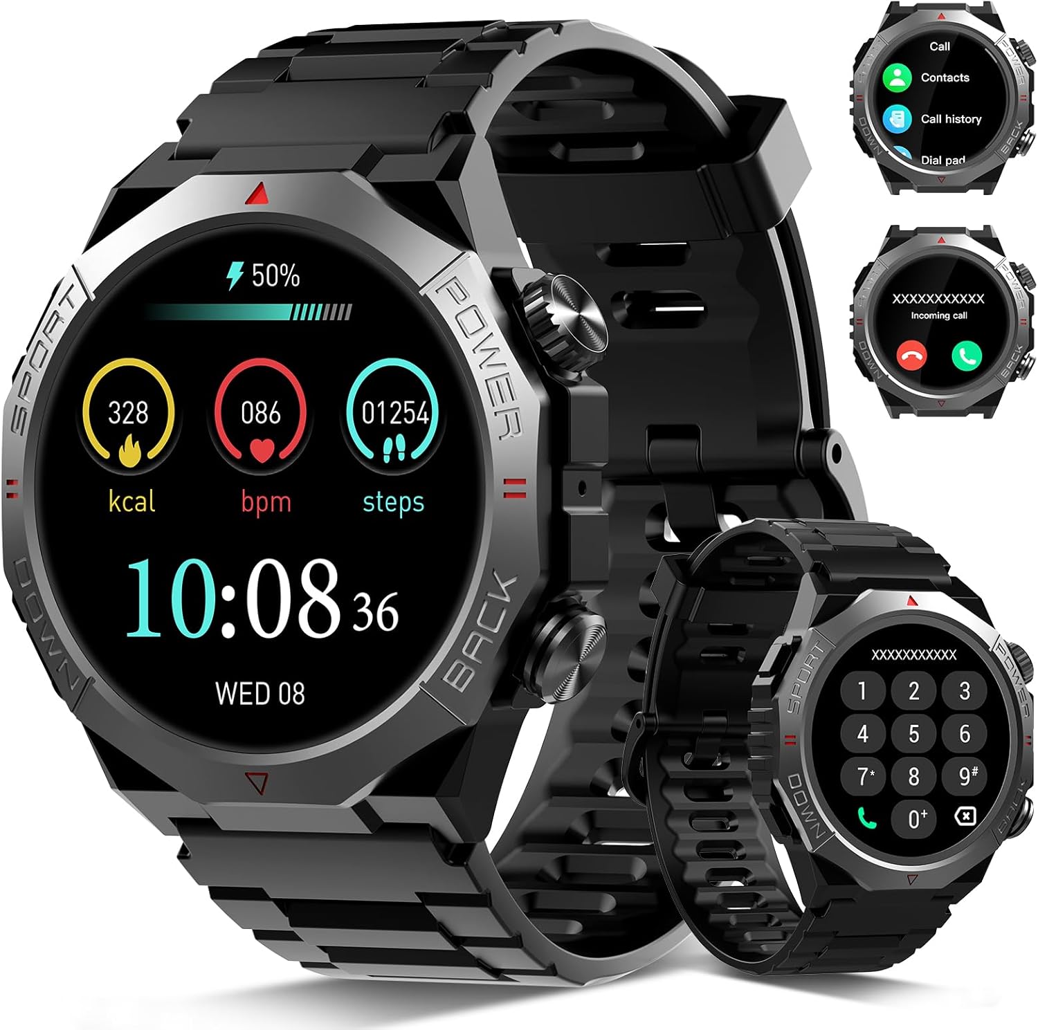 Military Smart Watches for Men (Answer/Make Calls), 1.39" HD Fitness Watches, Heart Rate/Sleep Monitor, 110+ Sports Modes Watch for Men, IP68 Waterproof Watch, 30Day, Watches for Android/iPhone, Black