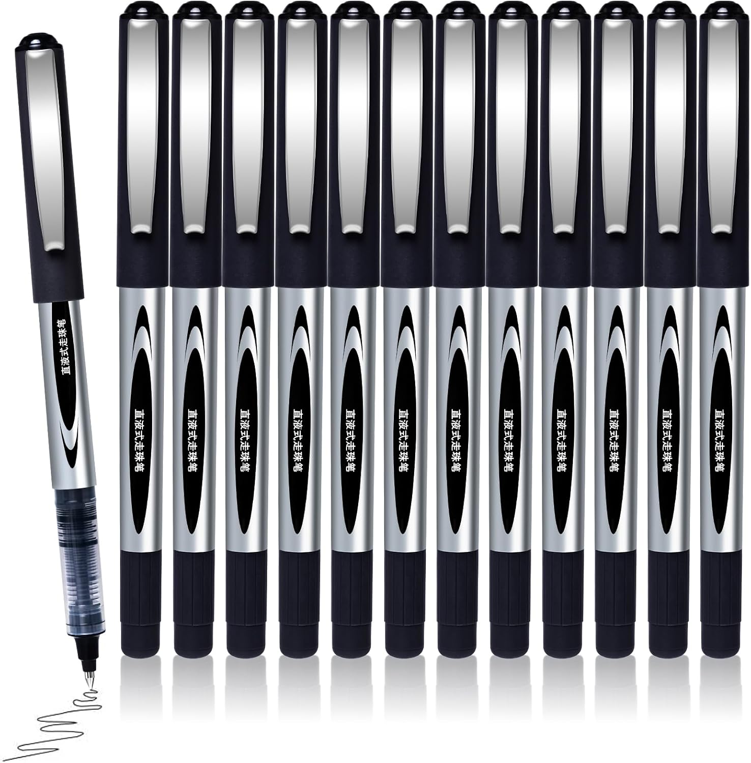 Liquid Ink Rollerball Pens, 12 Pack 0.5mm Stick Ballpoint Black Gel Pens for Adult Writing Note Taking School & Office Supplies
