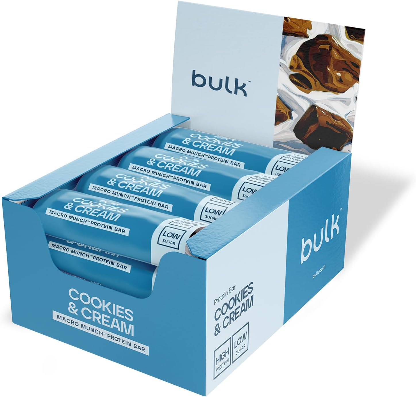 Bulk Macro Munch Protein Bar | Cookies & Cream Flavour | 12 x 62g | 20g High Protein | Low Sugar | 6.7g Fibre | Soft-Baked Triple Layer | Healthy Snack Bar for Gym | Fitness | On-the-Go | Vegetarian
