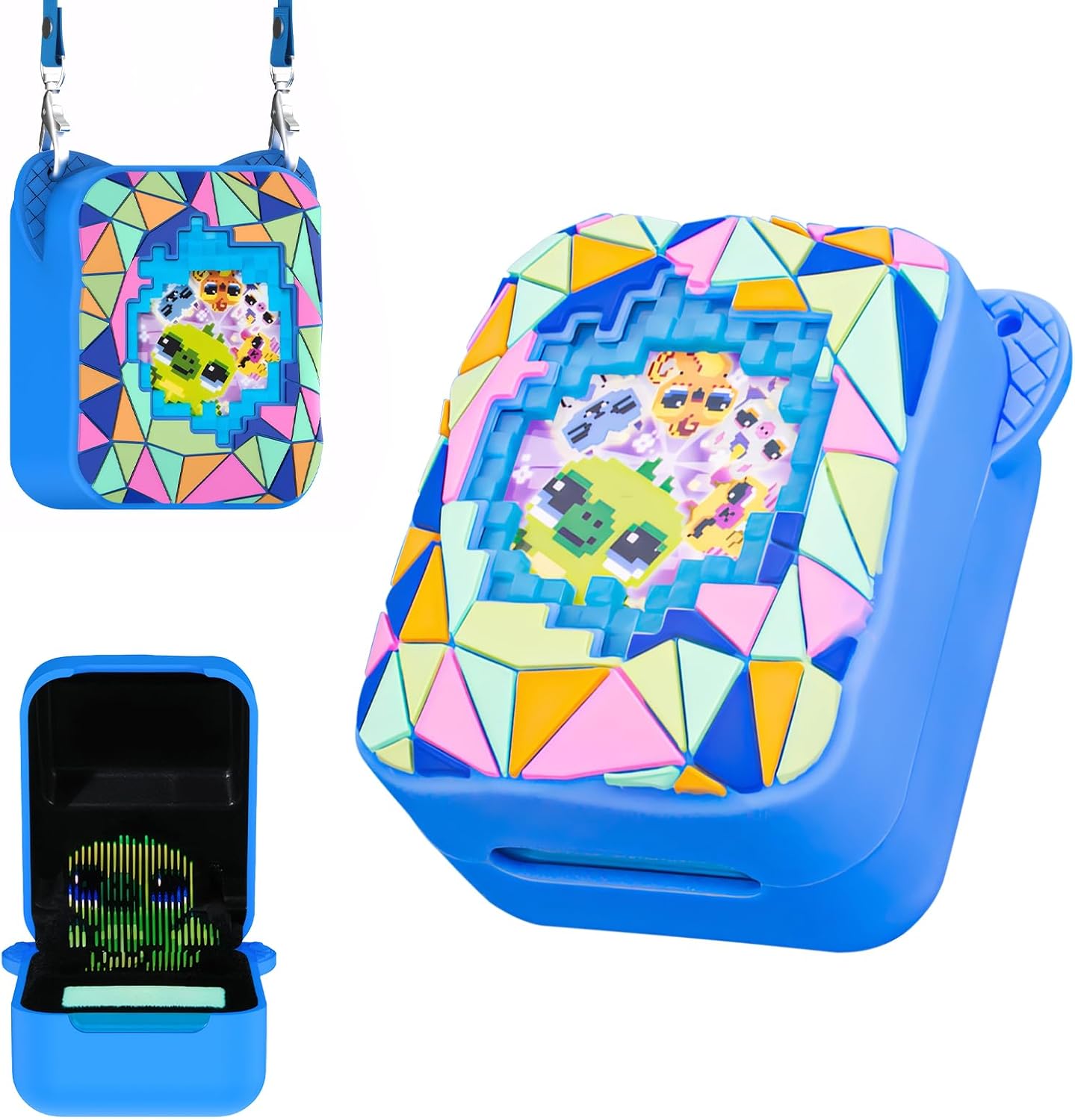 Oziral Silicone Case for Bitzee Magicals Interactive Toy Anti-Fall Cases with Carrying Straps for Bitzees Magicals Pet Interactive Animal Silicone Protective Cases for Bitzees Waterproof Blue