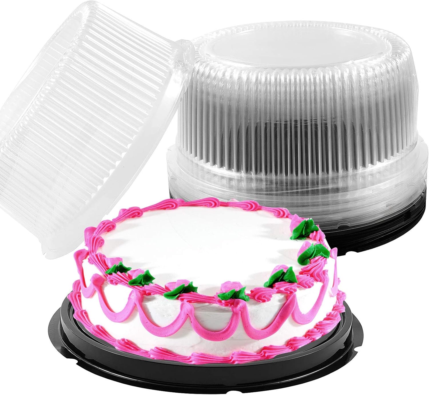 KEILEOHO 15 Pack 10 Inches Disposable Plastic Cake Container with Dome Lids, Clear Plastic Cake Carrier for Transport, Disposable Cake Holder for Storing, Displaying Cakes