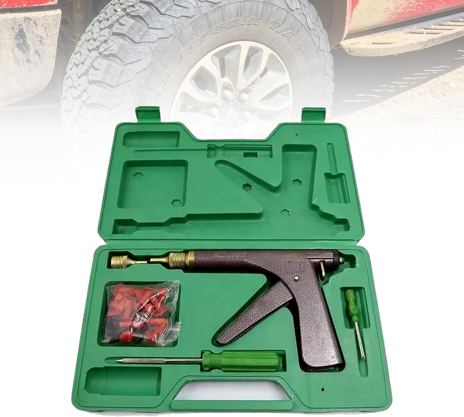 36 Pcs Tubeless Tire Puncture Repair Gun Kit with Hard Storage Case and 30x Mushroom Plugs (36 pcs kit)