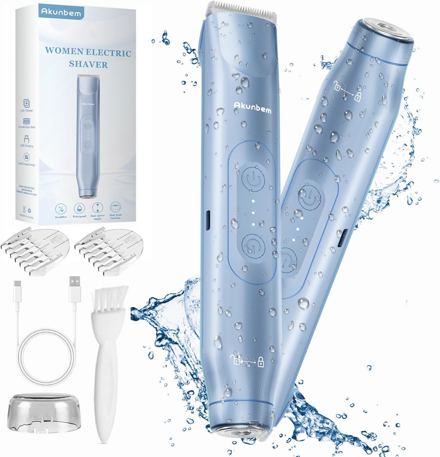 Akunbem Bikini Trimmer for Women 2 in 1 Electric Razors for Women