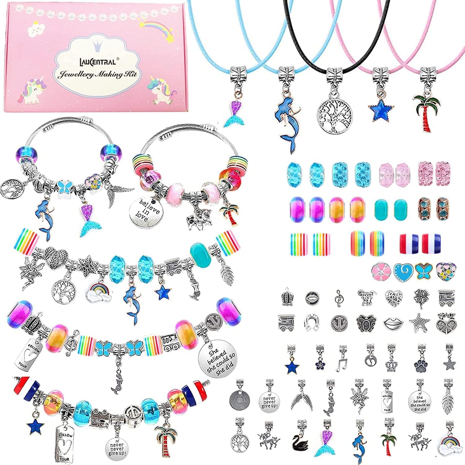 73 Pieces Charm Bracelet Making Kits, Jewelry Making Supplies Beads DIY Art Crafts Supplies Set with Snake Chain String for Christmas Gifts for Girls Teens Children Age 8-12