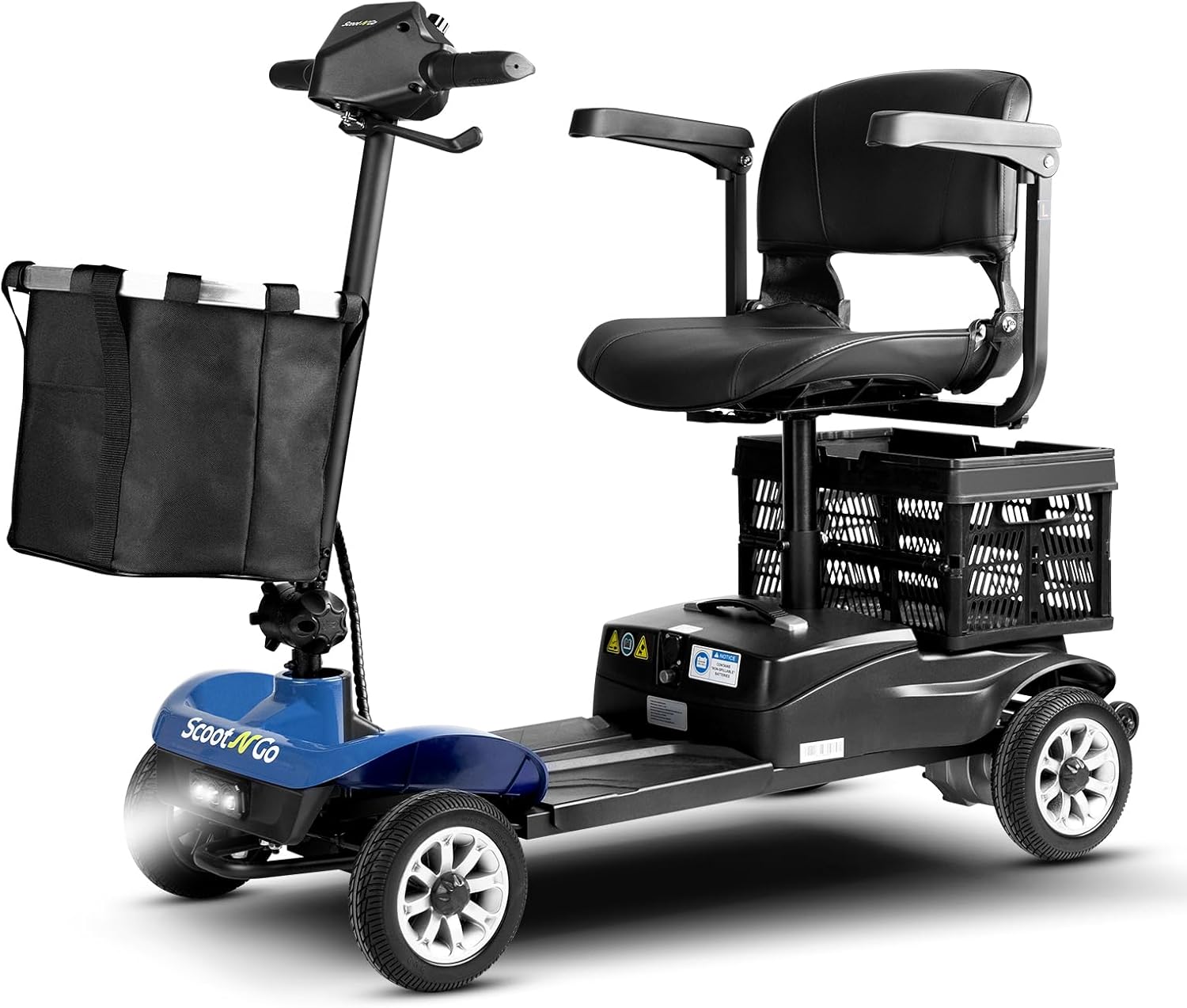 Mobility Scooters for Seniors & Adults Foldable Powered Wheelchair Device with Dual Detachable Baskets 4 Wheel Mobility Scooter with Long Travel Range, 300LBS Capacity, Blue-Black