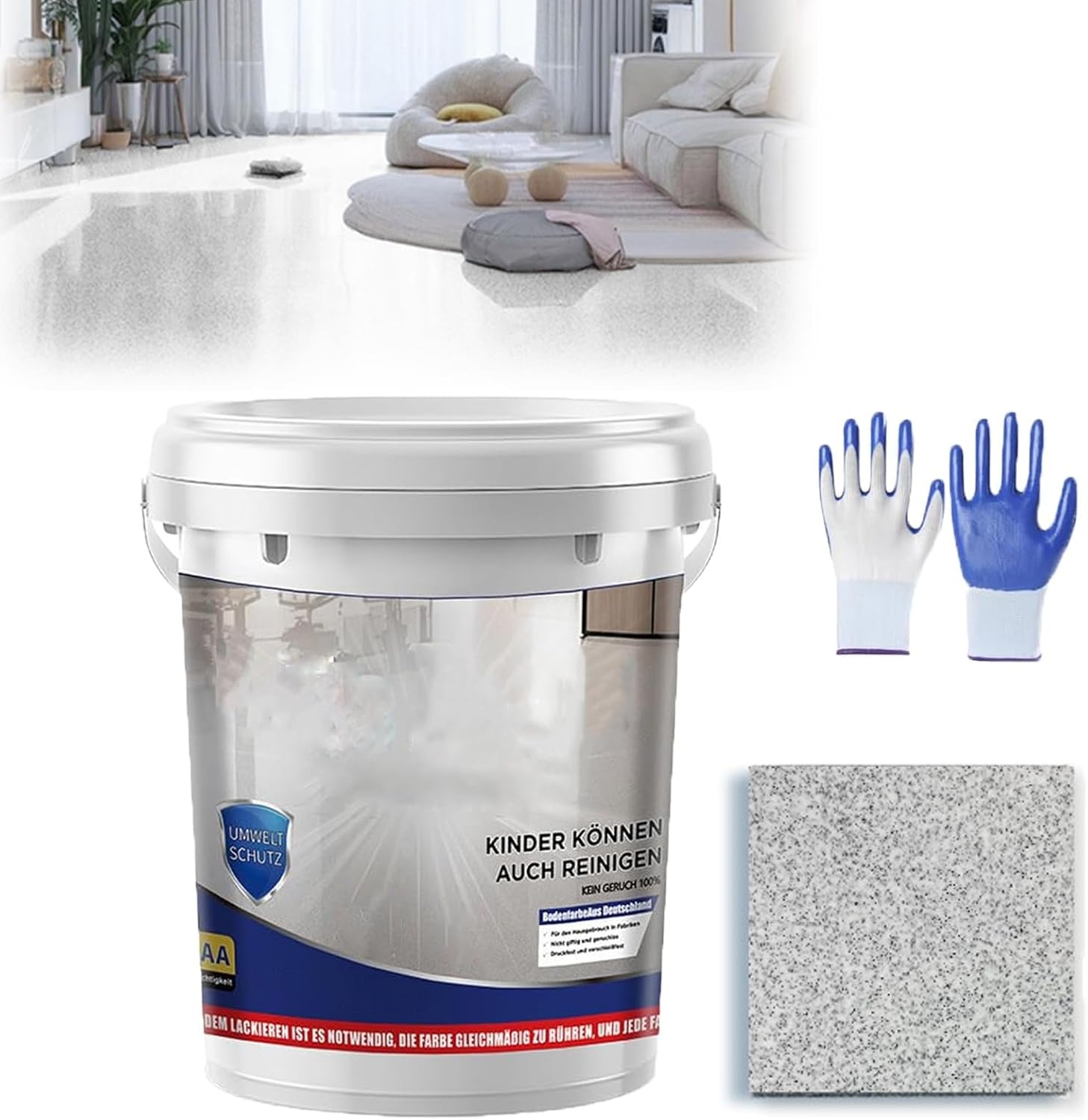 YONGLSP Epoxy Colored Sand Floor Paint, High-Gloss Marble Effect Coating, Suitable for Both Interior and Exterior, Concrete, Tiles, Marble, Wear-Resistant and Anti Slip Paint (Light Gray)