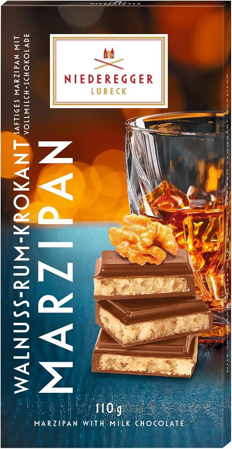 Niederegger Marzipan|Niederegger - Marzipan Milk Chocolate Walnut and Rum Croquant Bar 110g