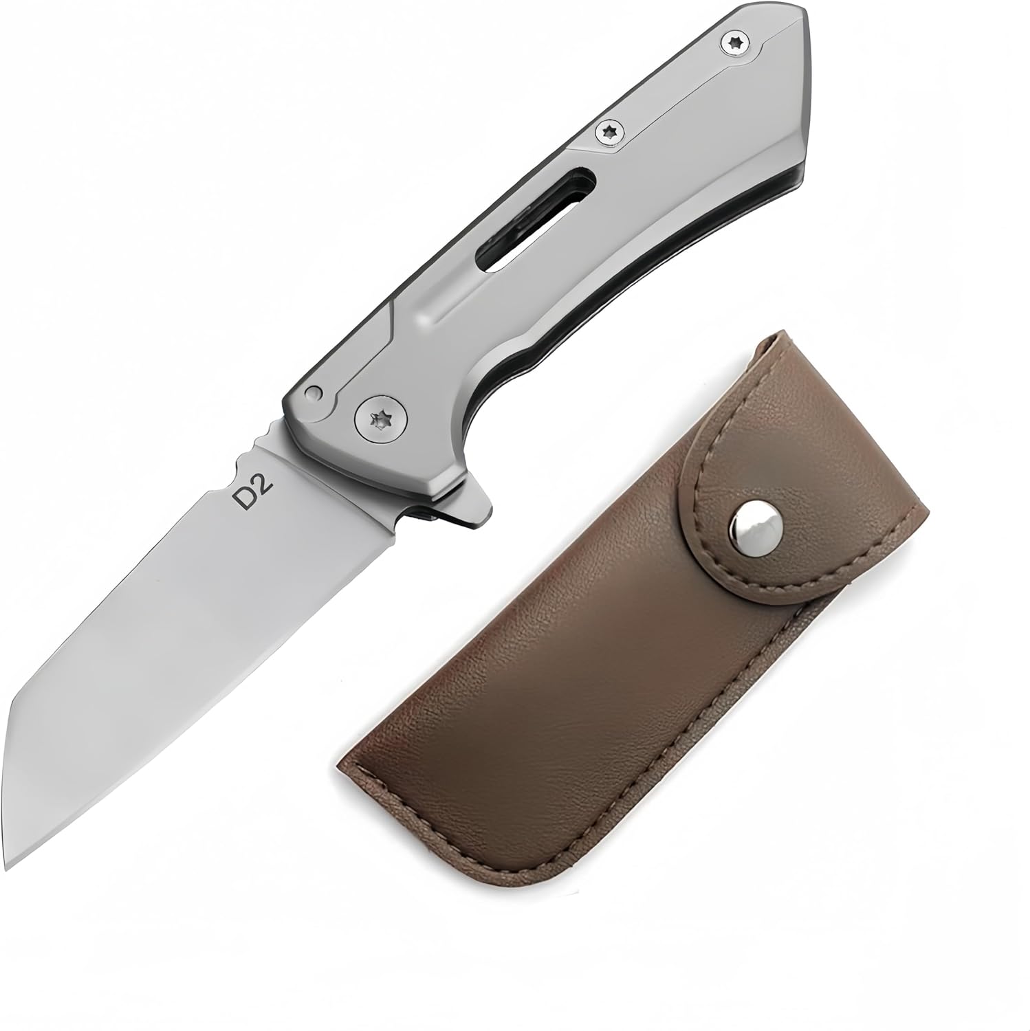 LINMOHERUI High-Carbon Steel Folding Pocket Tool, Men Cool Cutter 2.55'' Blade Folding EDC Gadgets, with Leather Storage Bag for Great Gift or Outdoor Camping