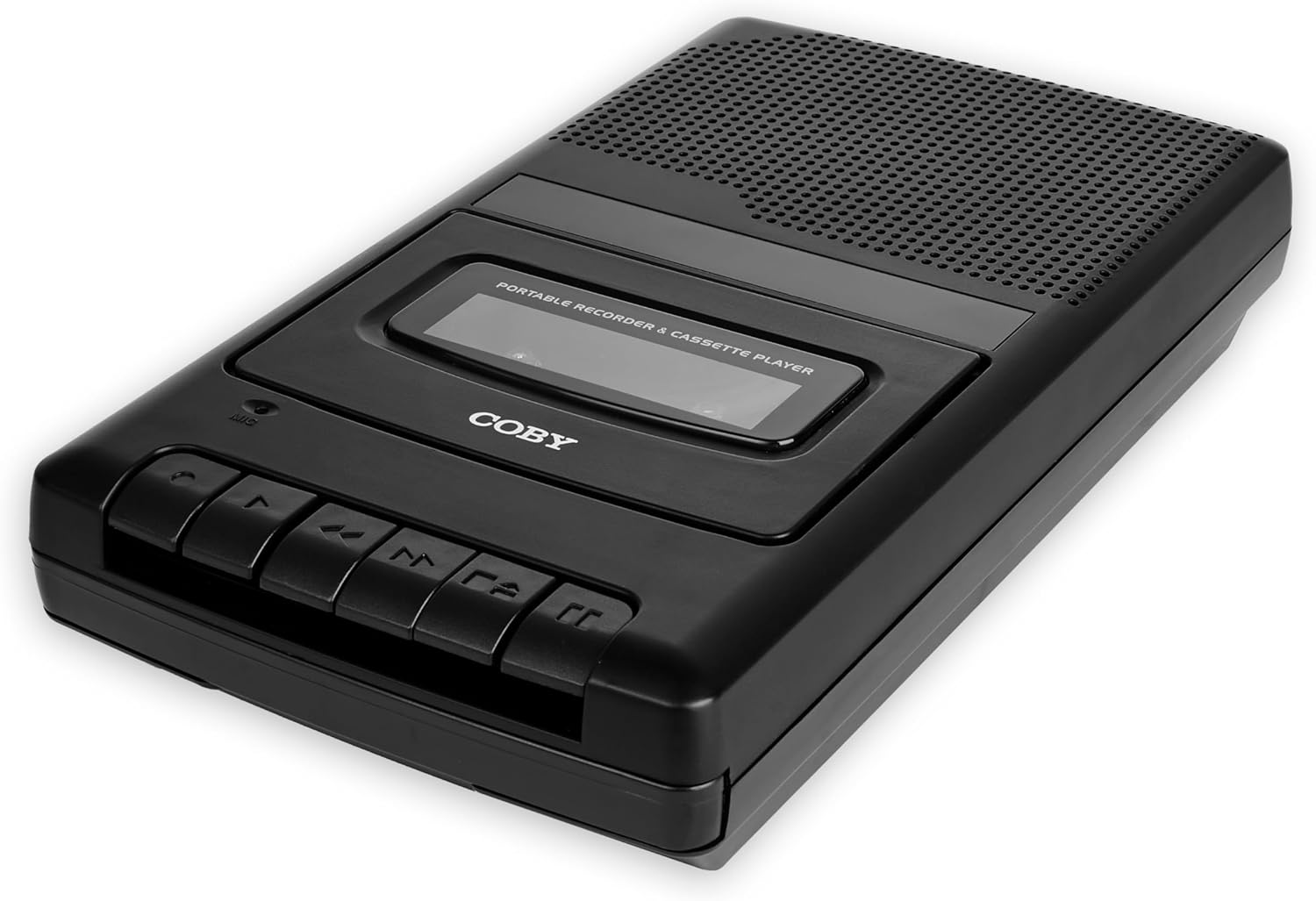 Coby Portable Cassette Tape Player, Standard Cassette Tape Recorder with Microphone, One-Touch Recording, Auto-Stop Feature, and Built-in, Retractable Carrying Handle, Retro Battery-Operated Design
