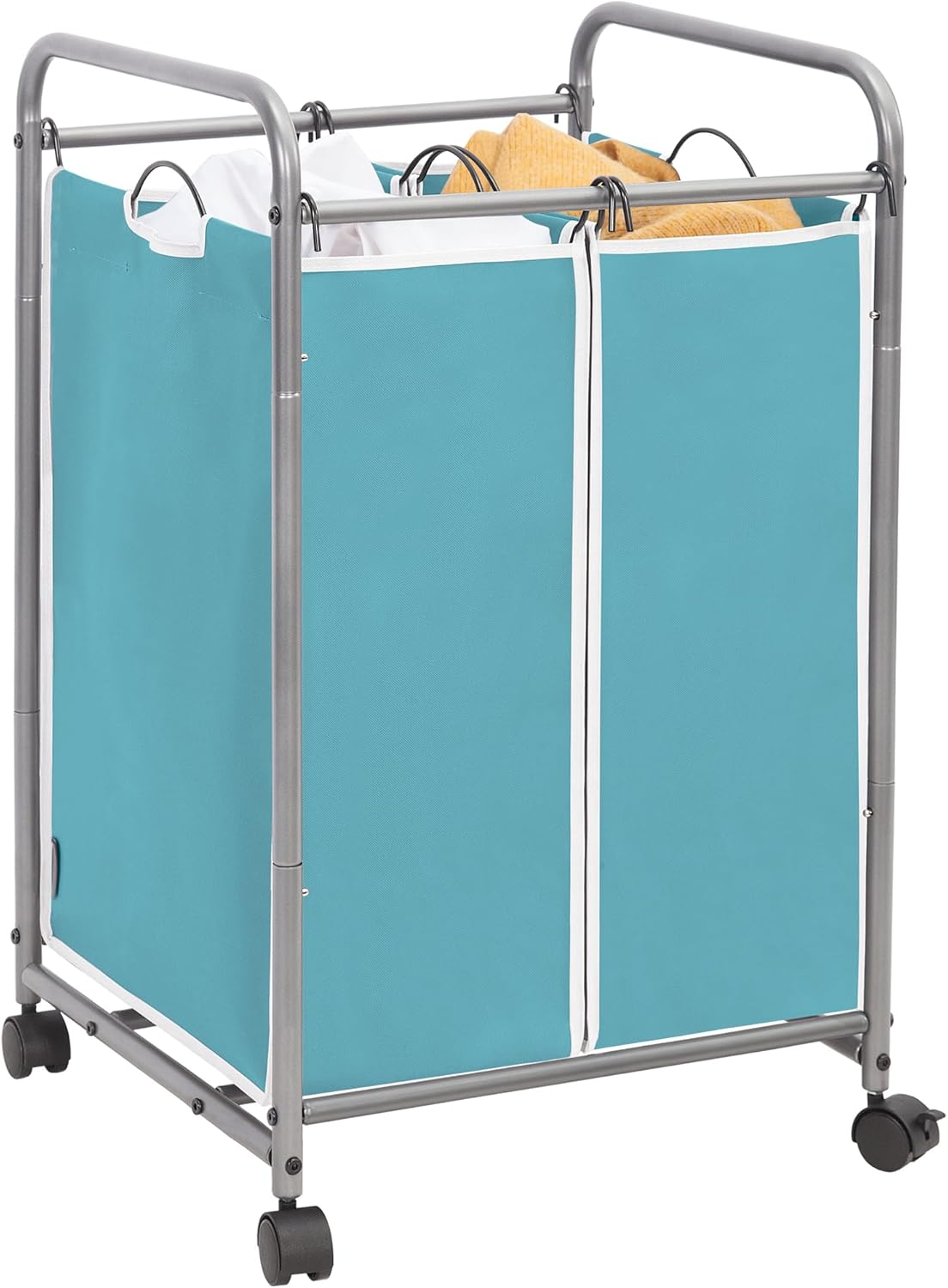 STORAGE MANIAC Laundry Sorter 2 Section, 90 L Laundry Hamper with Wheels, Laundry Basket Sorter, Laundry Separator Hamper, Laundry Organizer, 2 Bag Laundry Cart with Wheels and Removable Bags, Blue