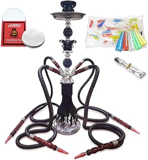 23'' Premium Hookah Set, Hookah Complete Set Hookah Shisha set with Everything, 50 Disposable Tips, 50 Pre-Punched Aluminum Foil, Up To 4 Persons(Black)