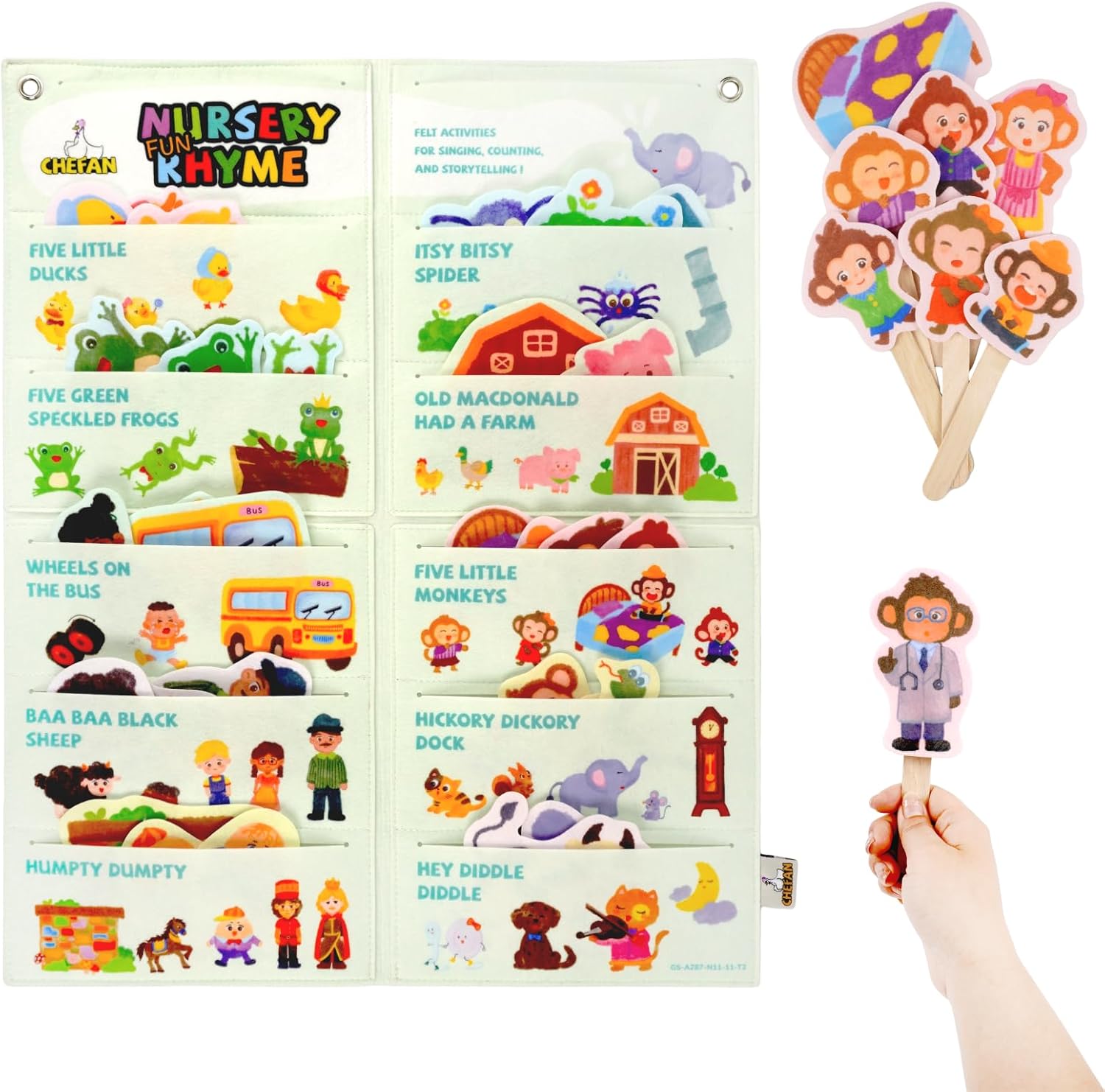 CHEFAN Felt Board for Toddlers, Interactive Nursery Rhymes Felt Board Story Sets, Circle Time Props for Preschool, Flannel Board for Wall, Includes Itsy Bitsy Spider, 5 Little Ducks(10 Stories)