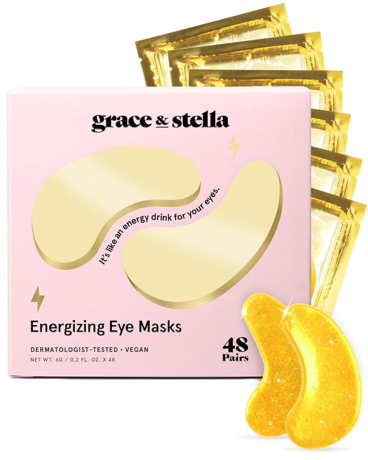 grace & stella Award Winning Under Eye Mask - Travel Essentials - Birthday Gifts for Women - Gel Eye Patches for Dark Circles, Puffy Eyes, Wrinkles, Undereye Bags - Vegan Self Care (48 Pairs, Gold)