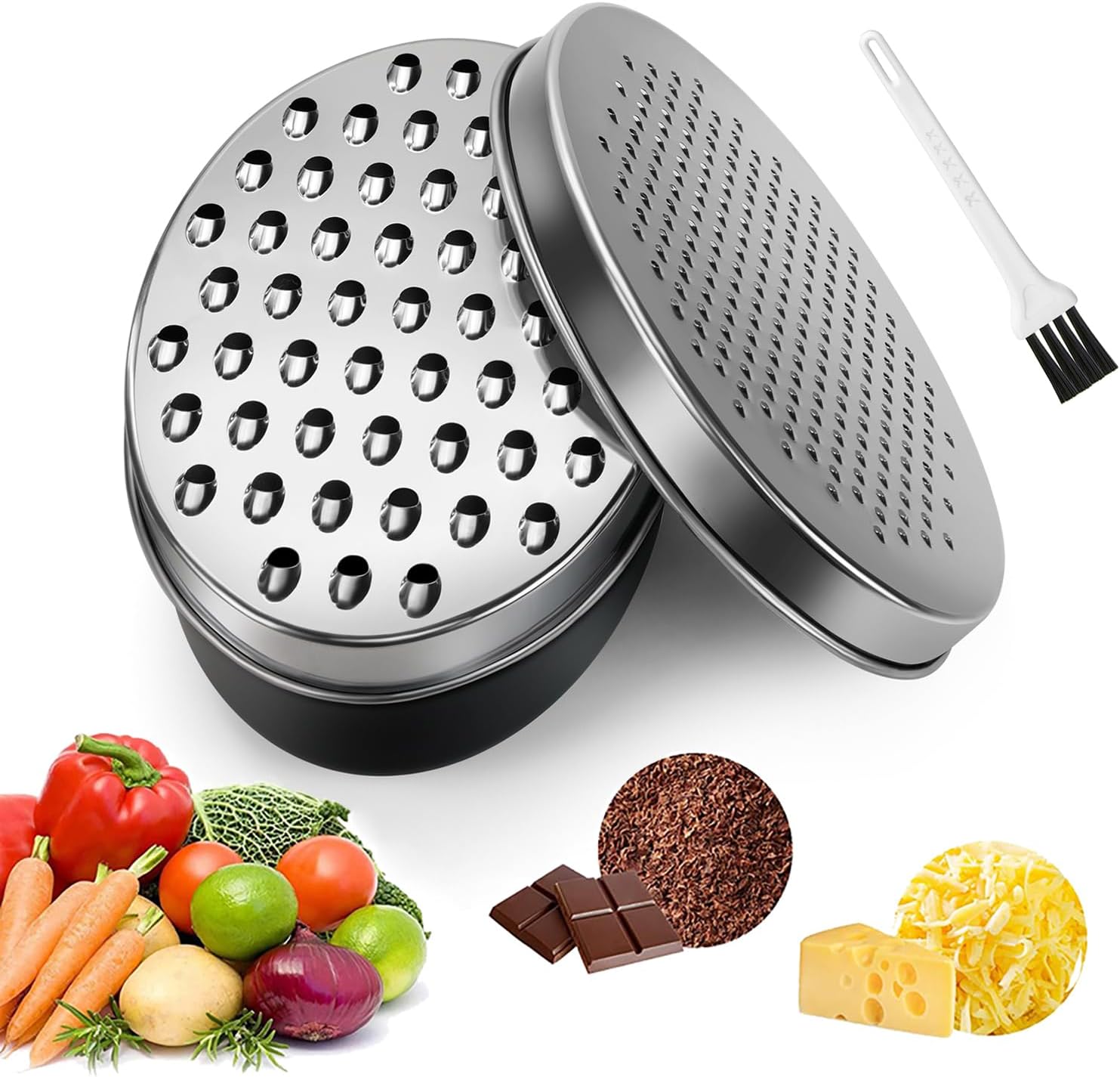 Cheese Grater with Container, Graters for Kitchen with 2 Size Lid,Cheese Shredder,Vegetable Chopper,Ginger Shredder,Chocolate Grater (Black)