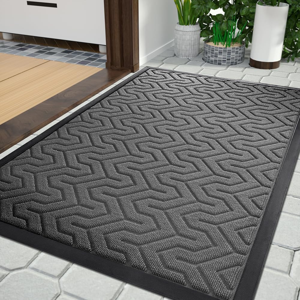 Yimobra Door Mat, All-Season Outdoor Indoor Sturdy Doormat for Home Entrance Floor, Heavy Duty Non Slip Front Door Mats Outdoor, Easy to Clean, Garage and Garden, 29.5 x 17 Inch, Grey