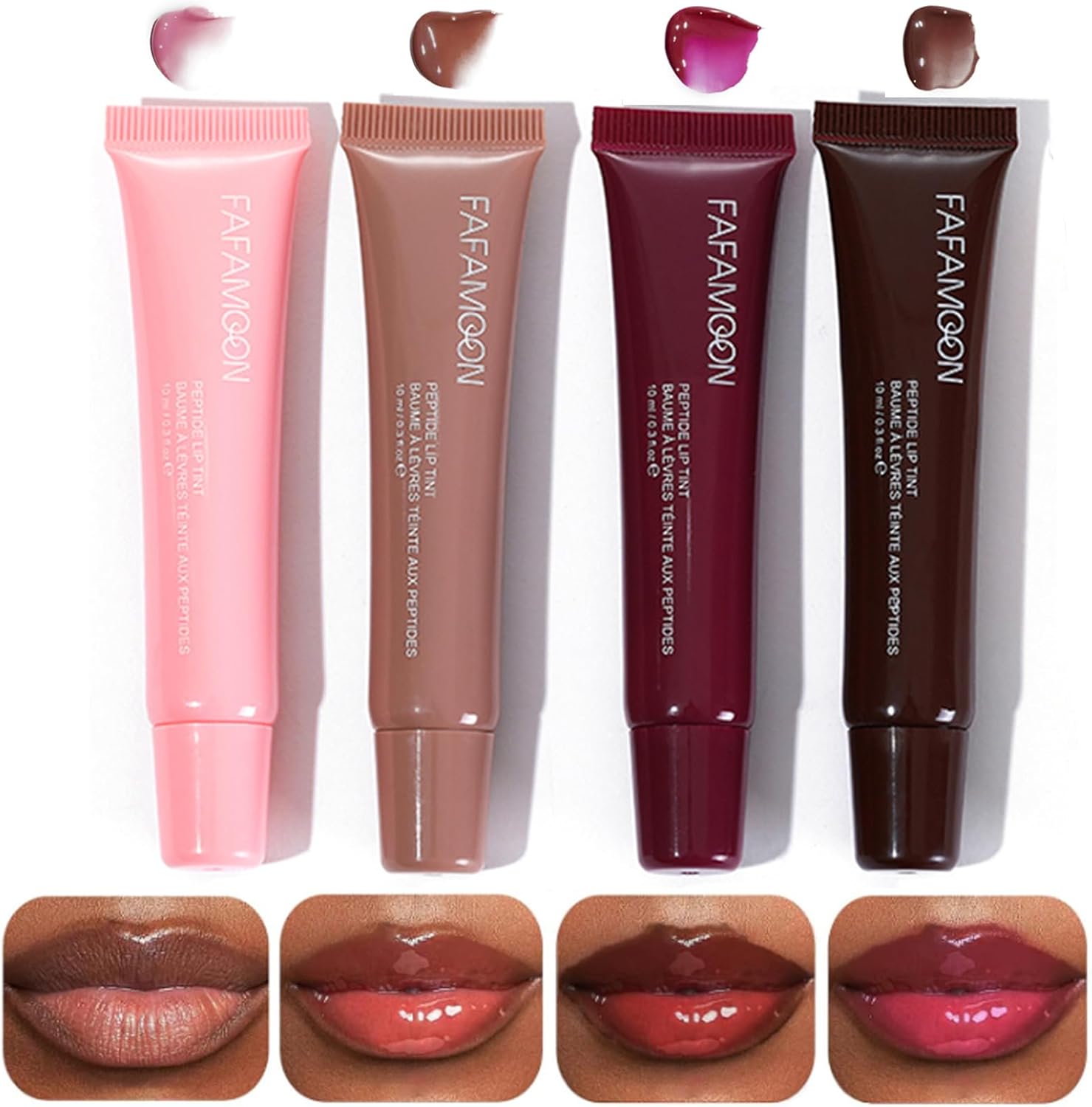 Riroenst 4 Colors Hydrating Lip Gloss, Peptide Lip Tint, High Shine Glass Finish, Tinted Lip Balm, Nourishing Long Lasting Jelly Lipstick