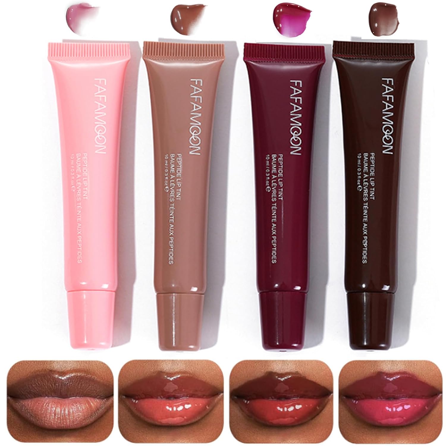 4 Colors Hydrating Lip Gloss, Peptide Lip Tint, High Shine Glass Finish, Tinted Lip Balm, Nourishing Long Lasting Jelly Lipstick
